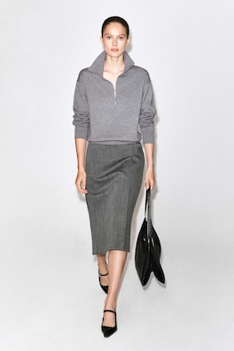 TAILORED WOOL MIDI SKIRT — HEATHER 2