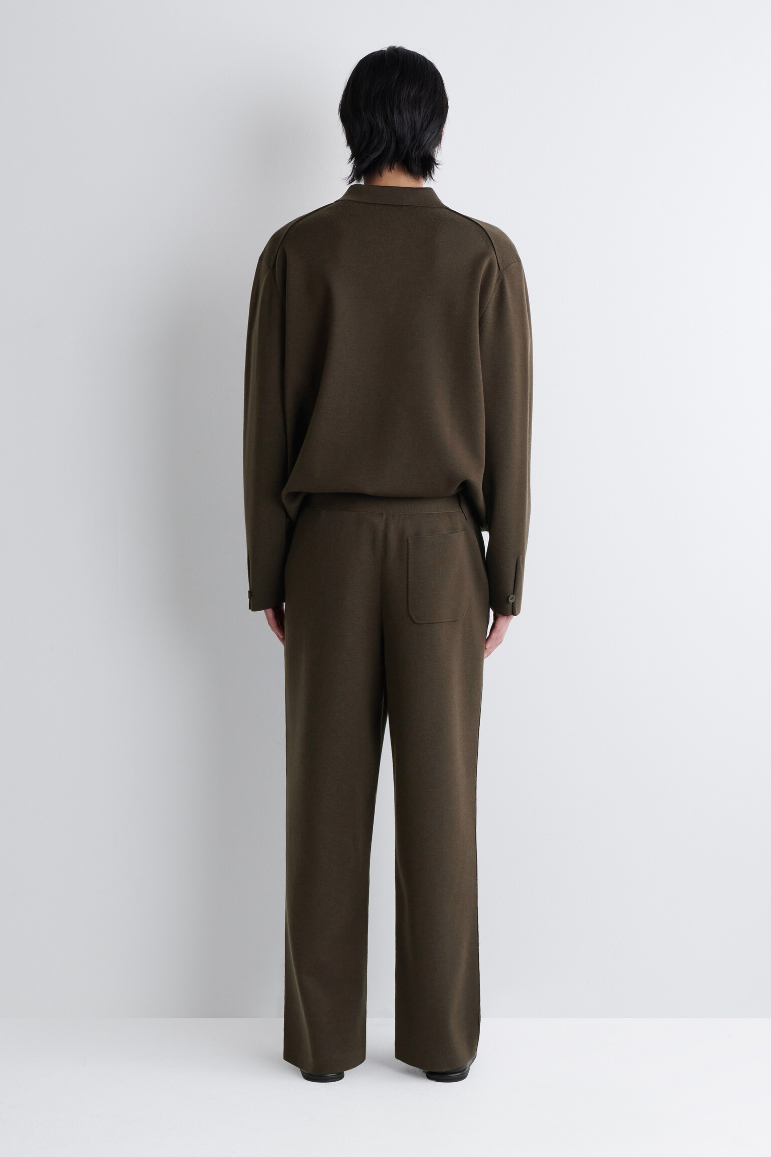 PANTALON DROIT EN MAILLE DE LAINE - BRUN FONCÉ - 3