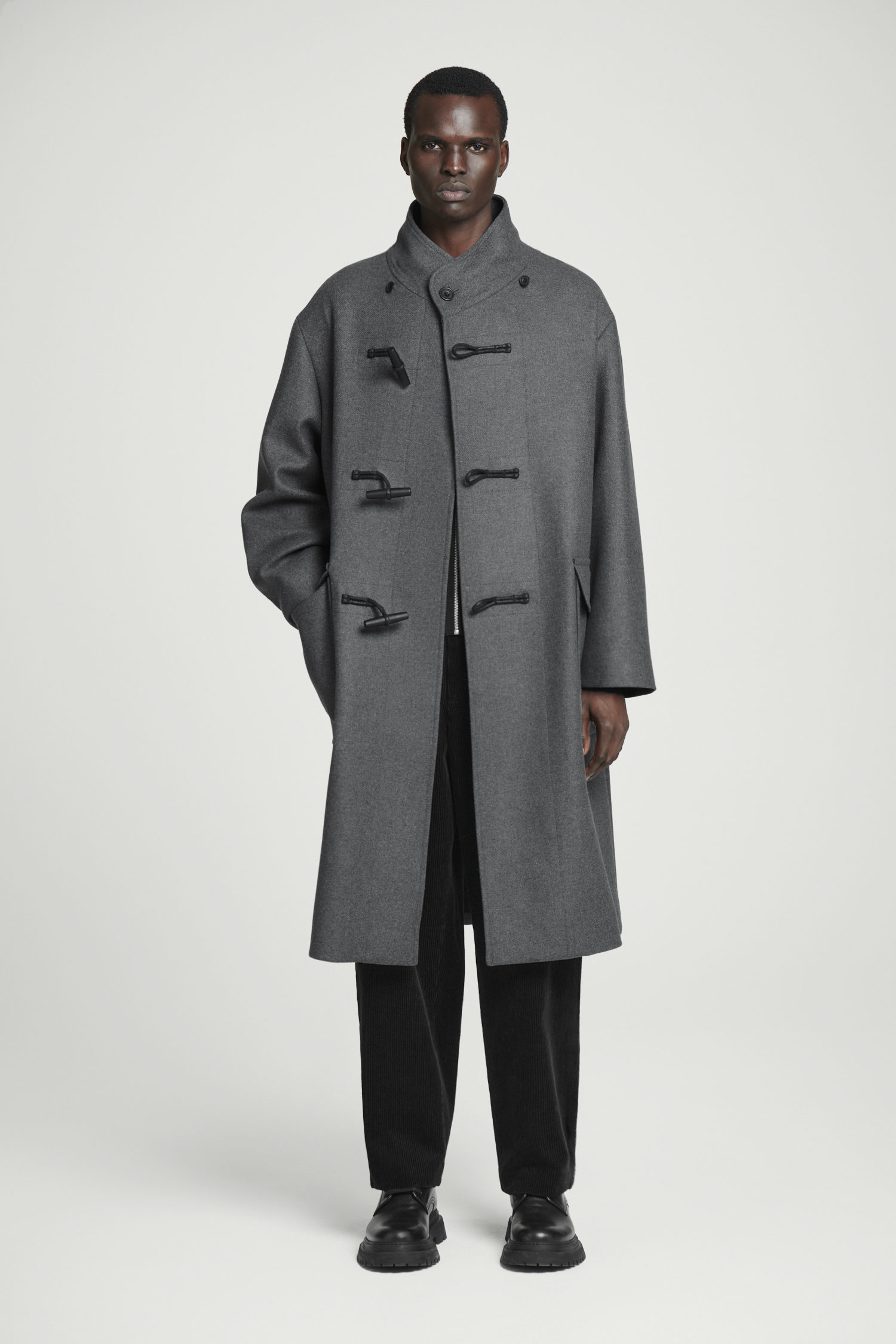 HOODED WOOL DUFFLE COAT - DARK GREY | COS