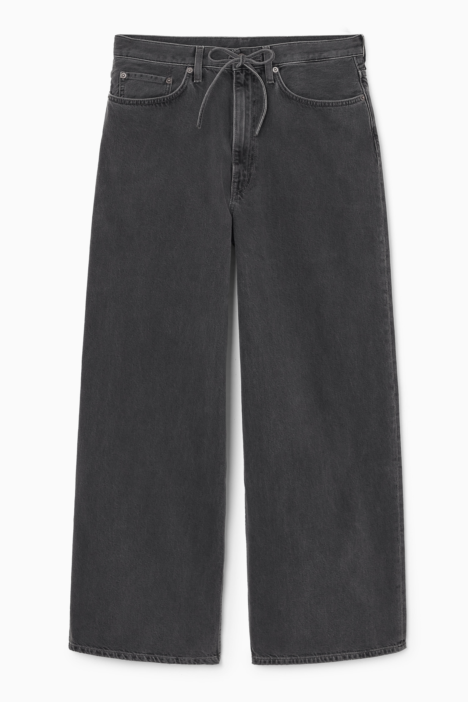 WIDE-LEG DRAWSTRING DENIM TROUSERS - BLACK/BLUE