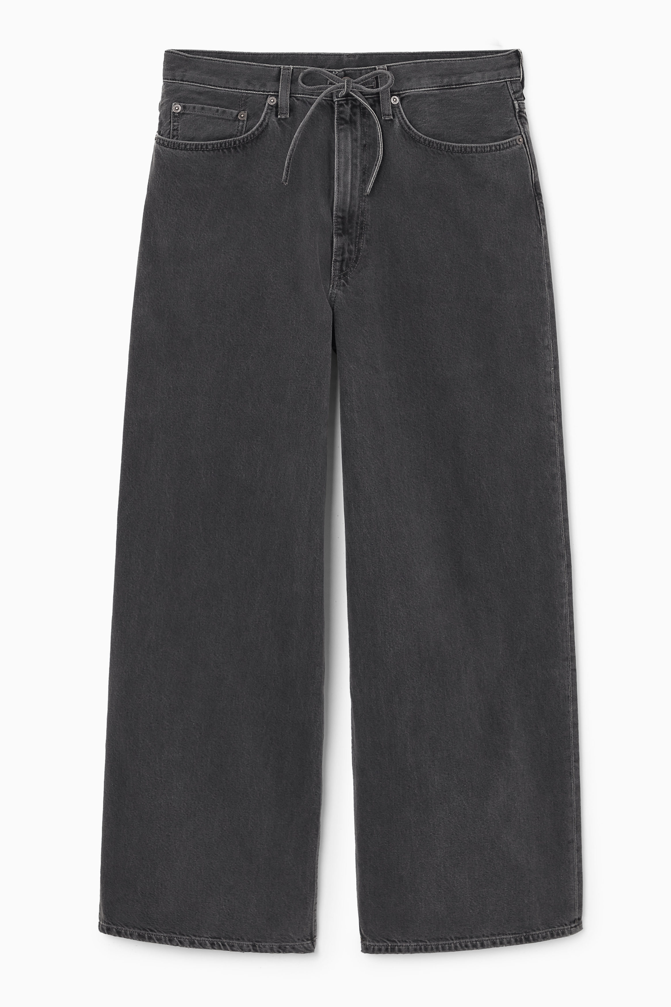 EXTRA WIDE-LEG DRAWSTRING DENIM PANTS - BLACK | COS