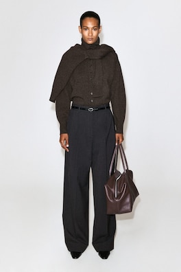 SCULPTED PURE CASHMERE MOCK-NECK CARDIGAN — BROWN MÉLANGE 2
