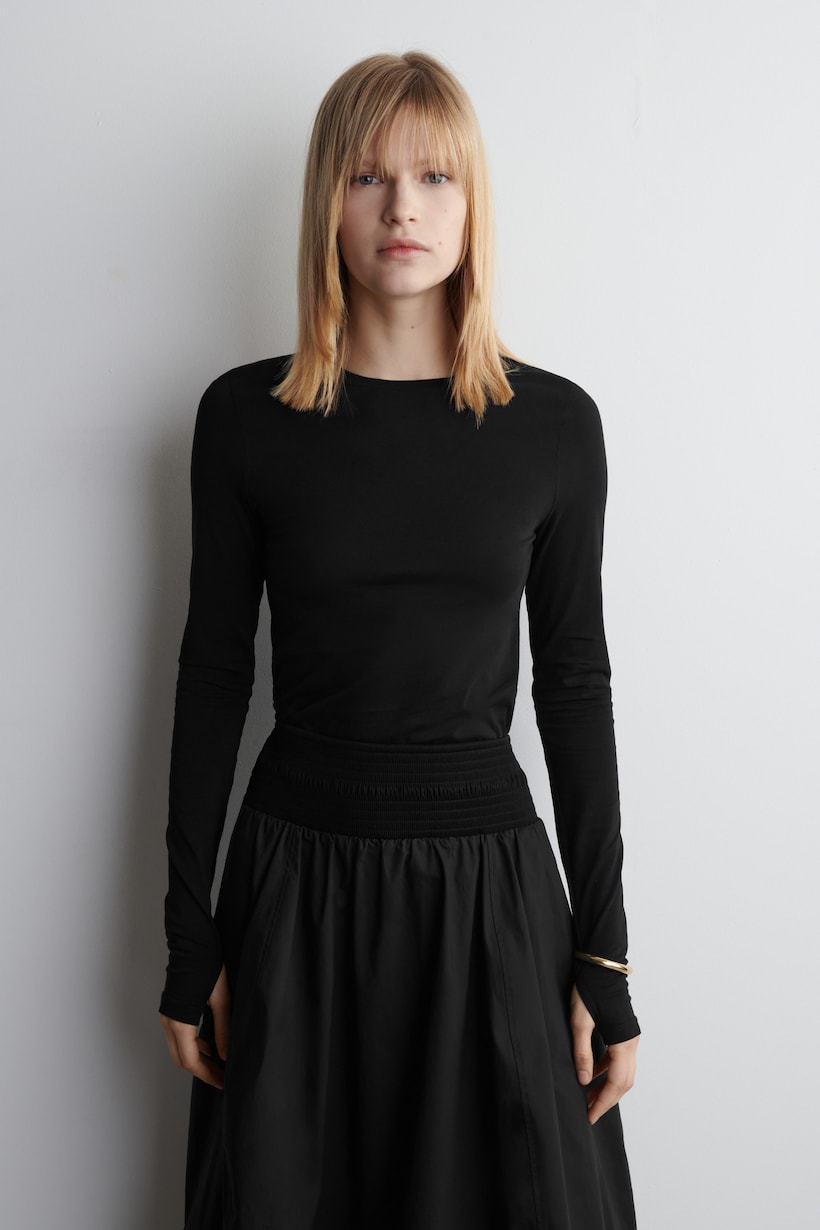 knee length dresses for ladies Black Cord Long Sleeve Tiana Mini Dress