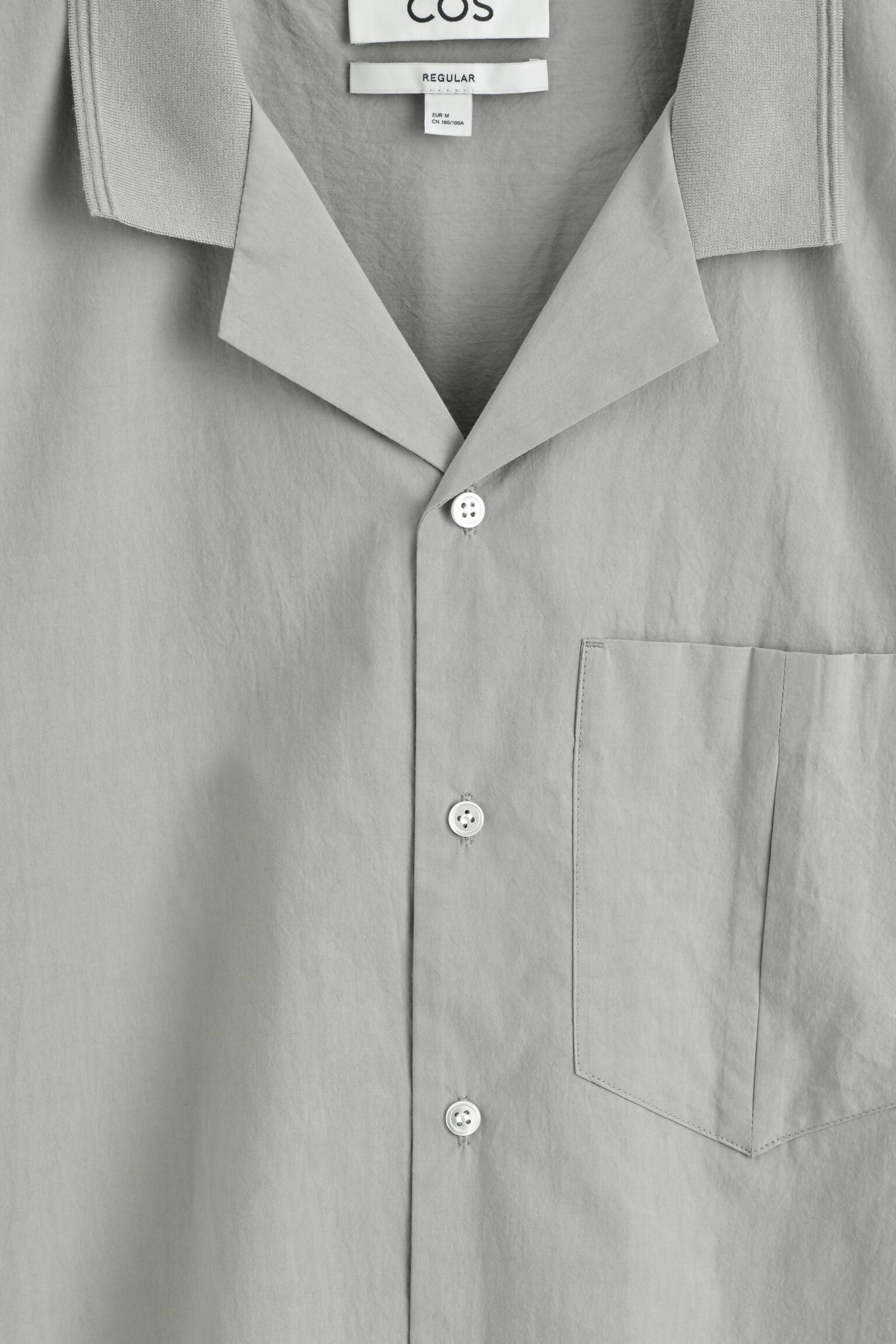 Bavlněná košile s camp límečkem - SVĚTLE ŠEDÁ/ČERNÁ - 7