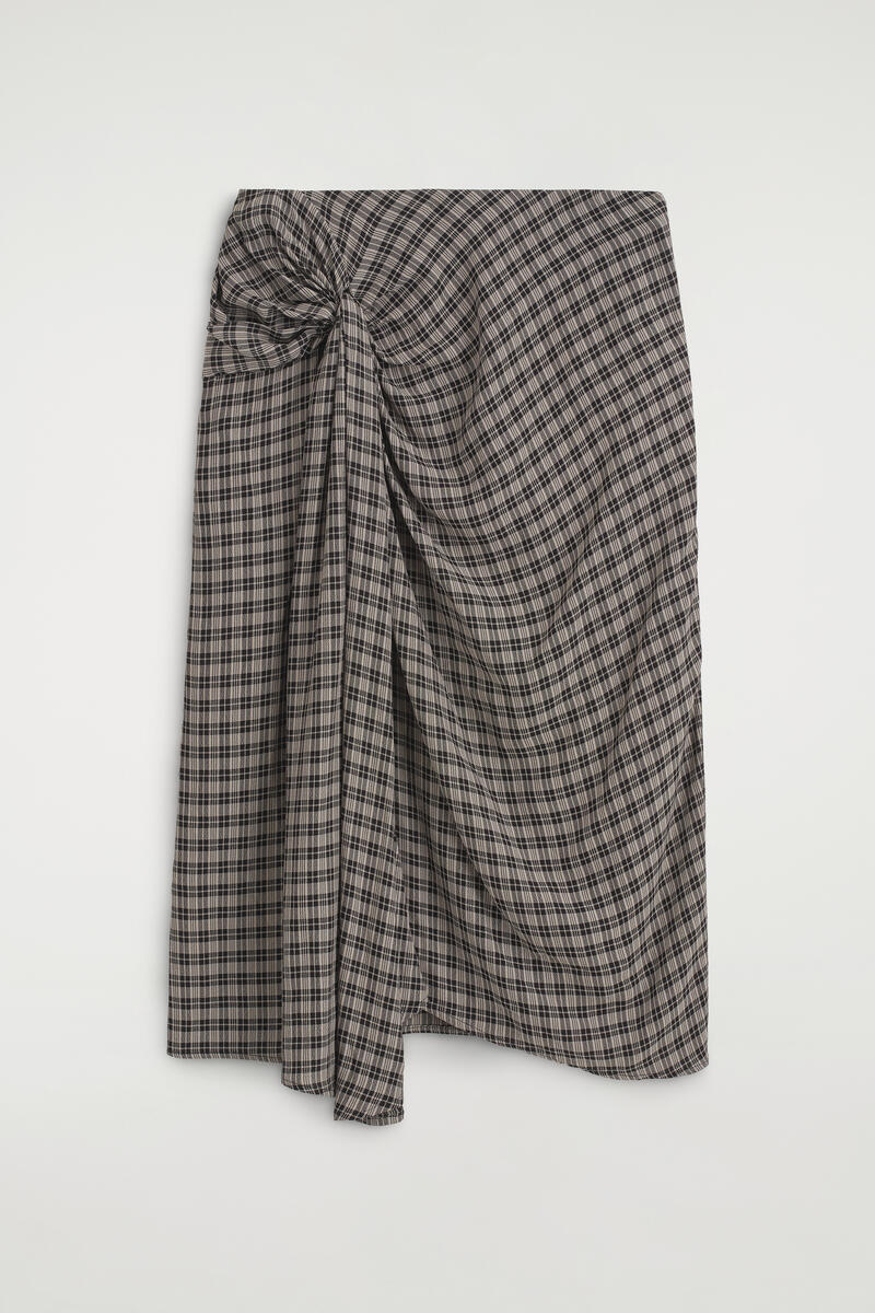 Draped Checked Midi Skirt