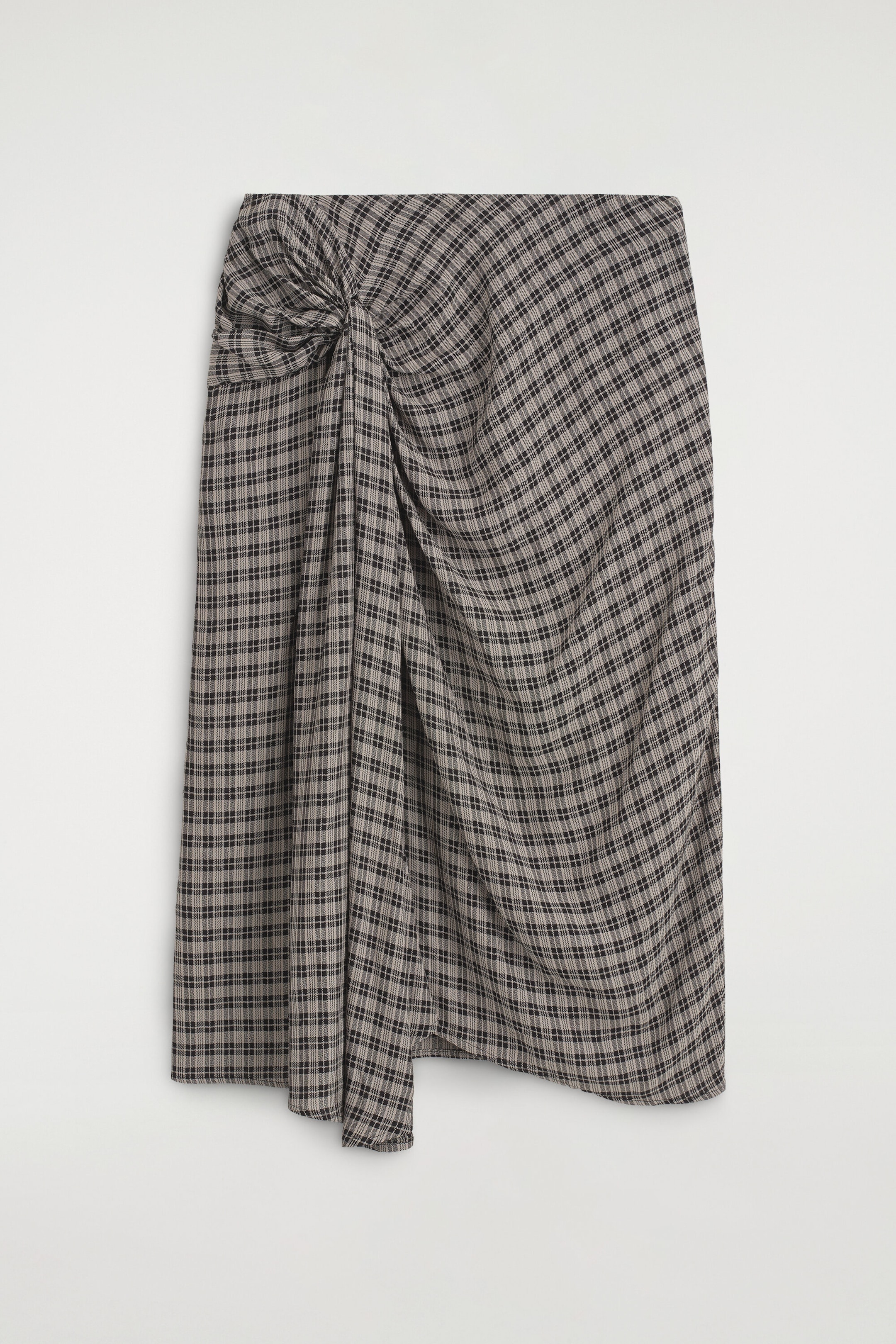 DRAPED CHECKED MIDI SKIRT