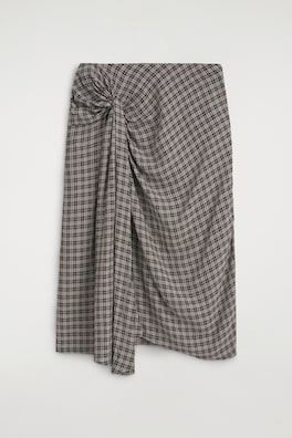 DRAPED CHECKED MIDI SKIRT — GRAY / CHECKED 7