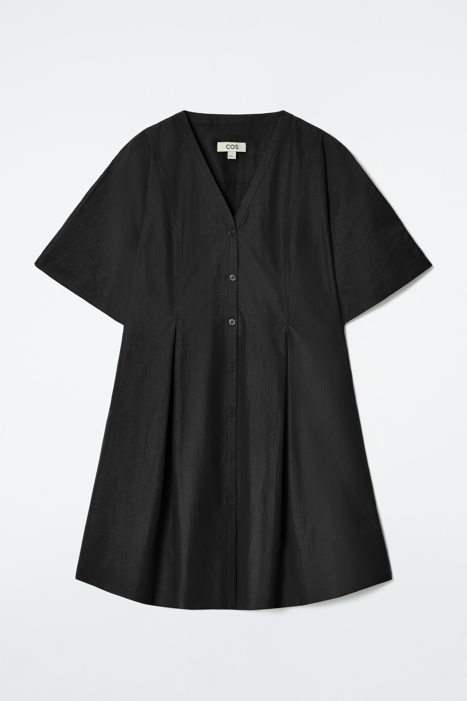 PLEATED A-LINE MINI DRESS - BLACK/GREEN