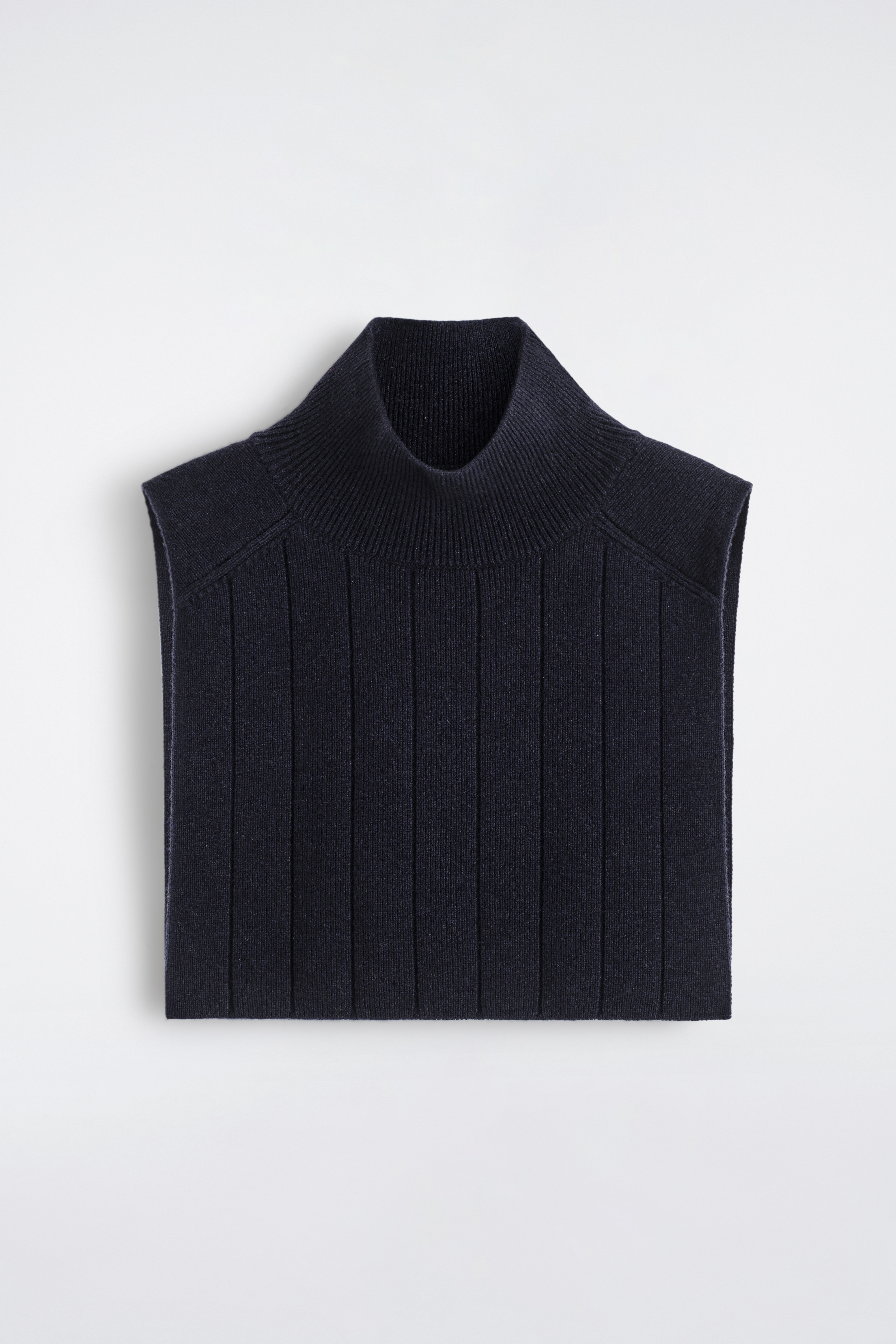 PLETENÁ VLNĚNO-JAKOVÁ VESTA S LÍMCEM - NAVY/DARK BROWN