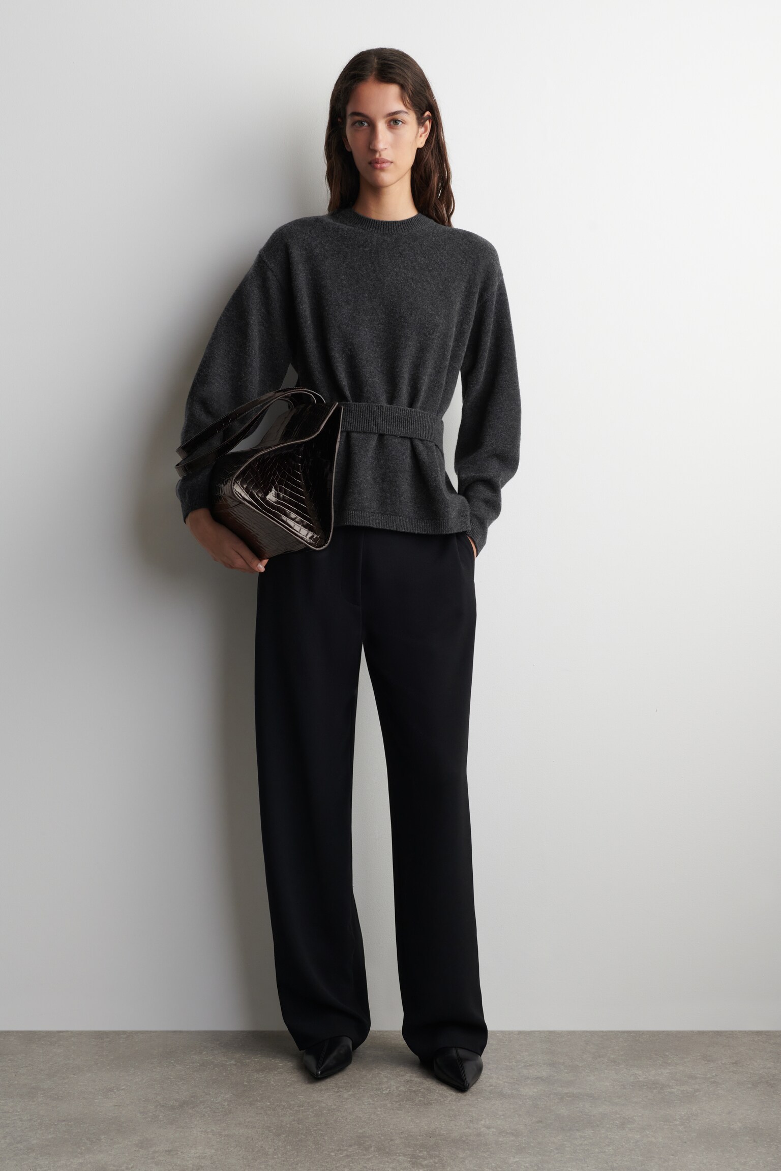 סוודר מרינו עם חגורה - פחם מלנג’/כחול פלדה - 4