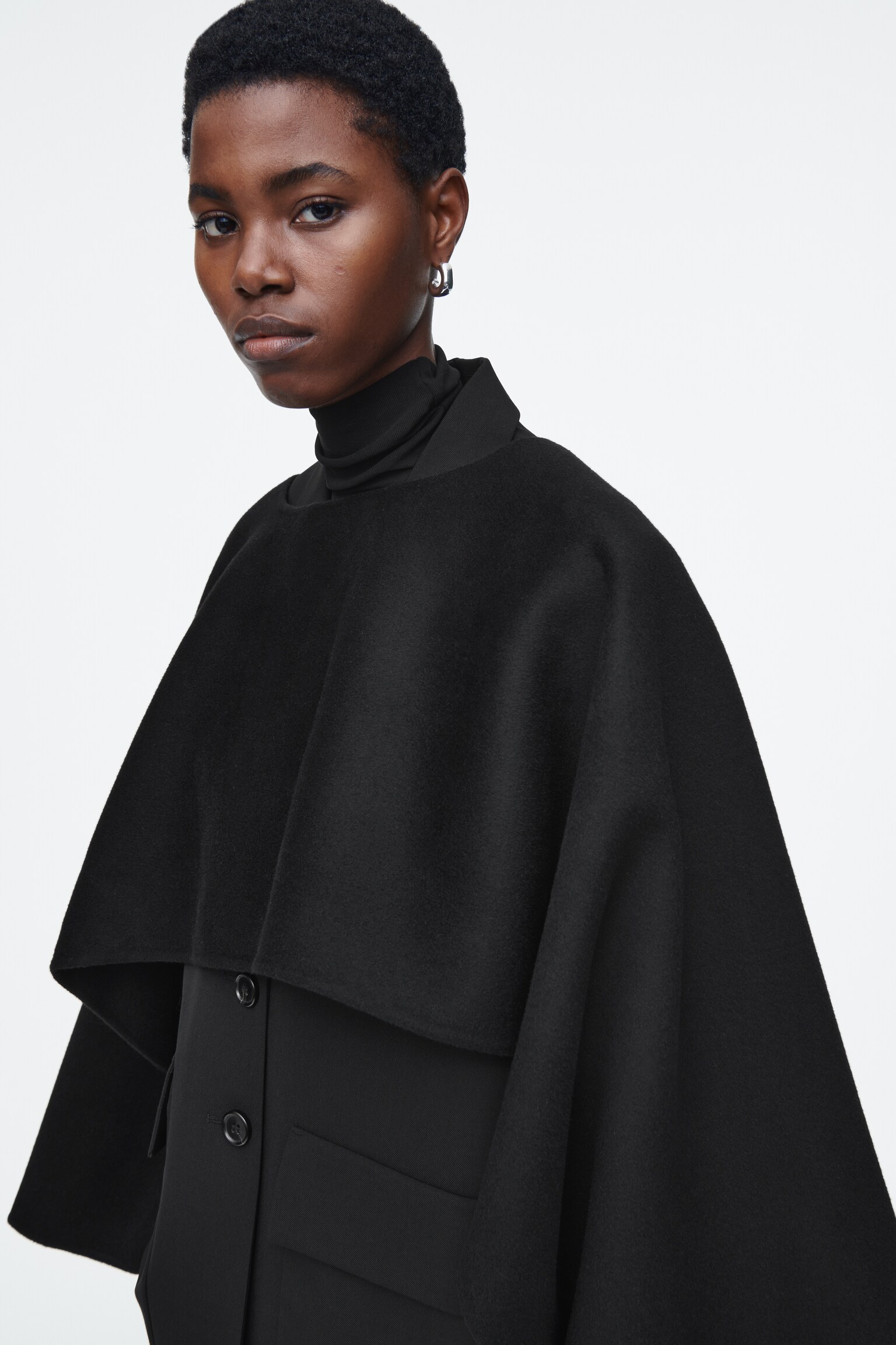 DOUBLE-FACED WOOL HYBRID CAPE - BLACK - 6