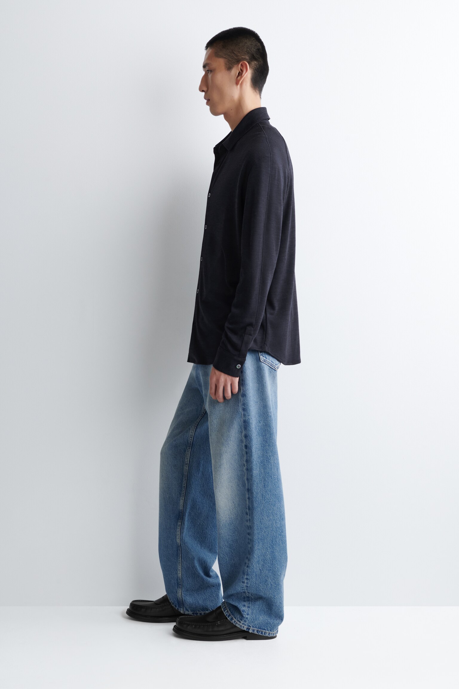 CAMISA DE PUNTO EN MEZCLA DE LANA - AZUL MARINO JASPEADO/GRIS OSCURO JASPEADO - 3