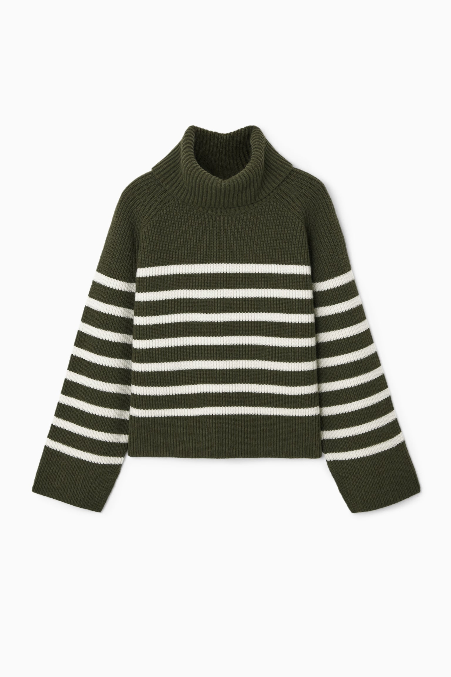 STRIPED WOOL ROLL-NECK JUMPER - KHAKI GREEN / STRIPED