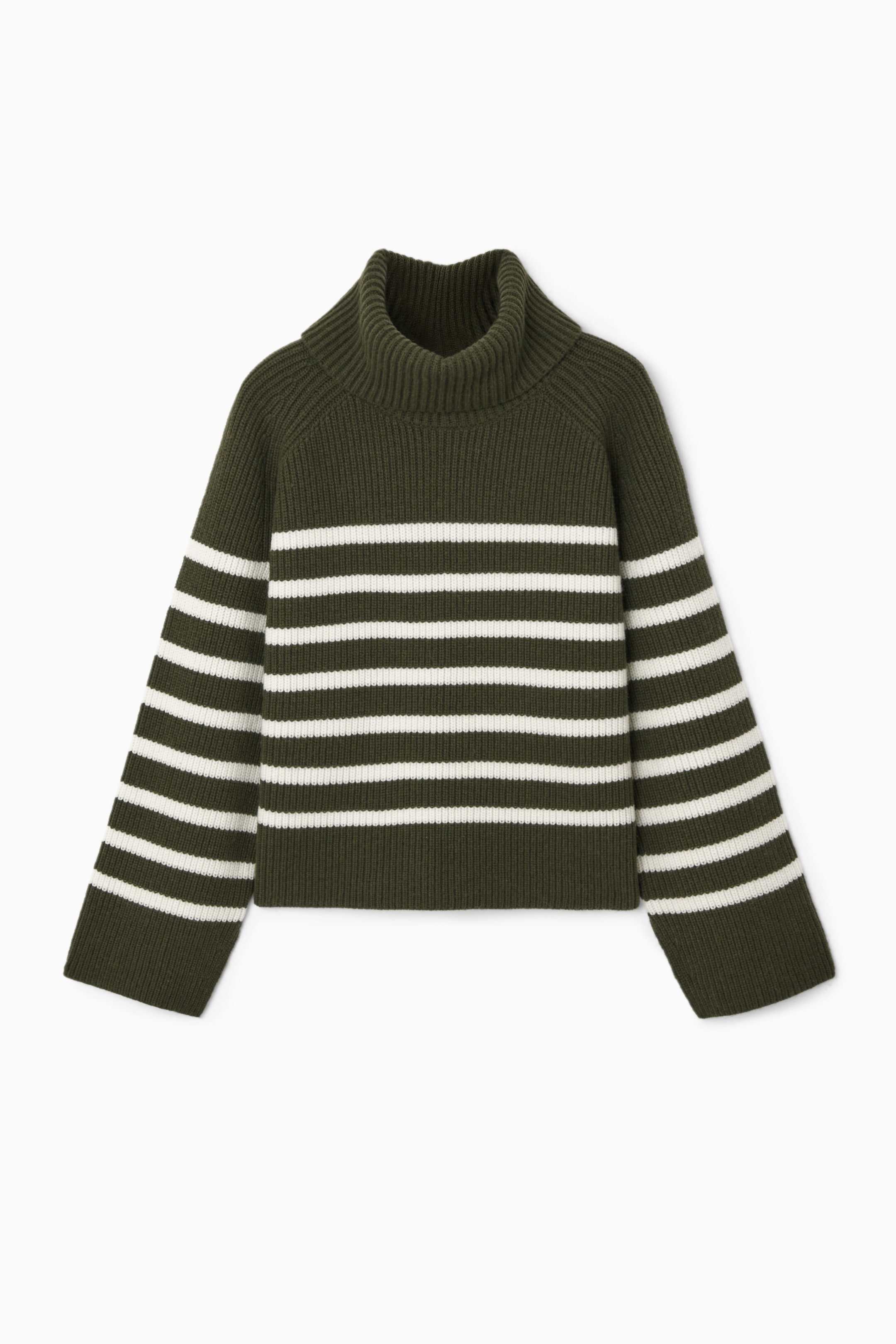 Grösseres Bild ansehen: ROLLKRAGENPULLOVER AUS WOLLE MIT STREIFEN - KHAKIGRÜN/STREIFEN - DAMEN | H&M CH 1