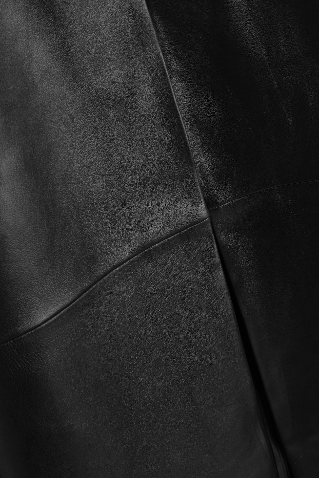 PANELED LEATHER LONG COAT — BLACK