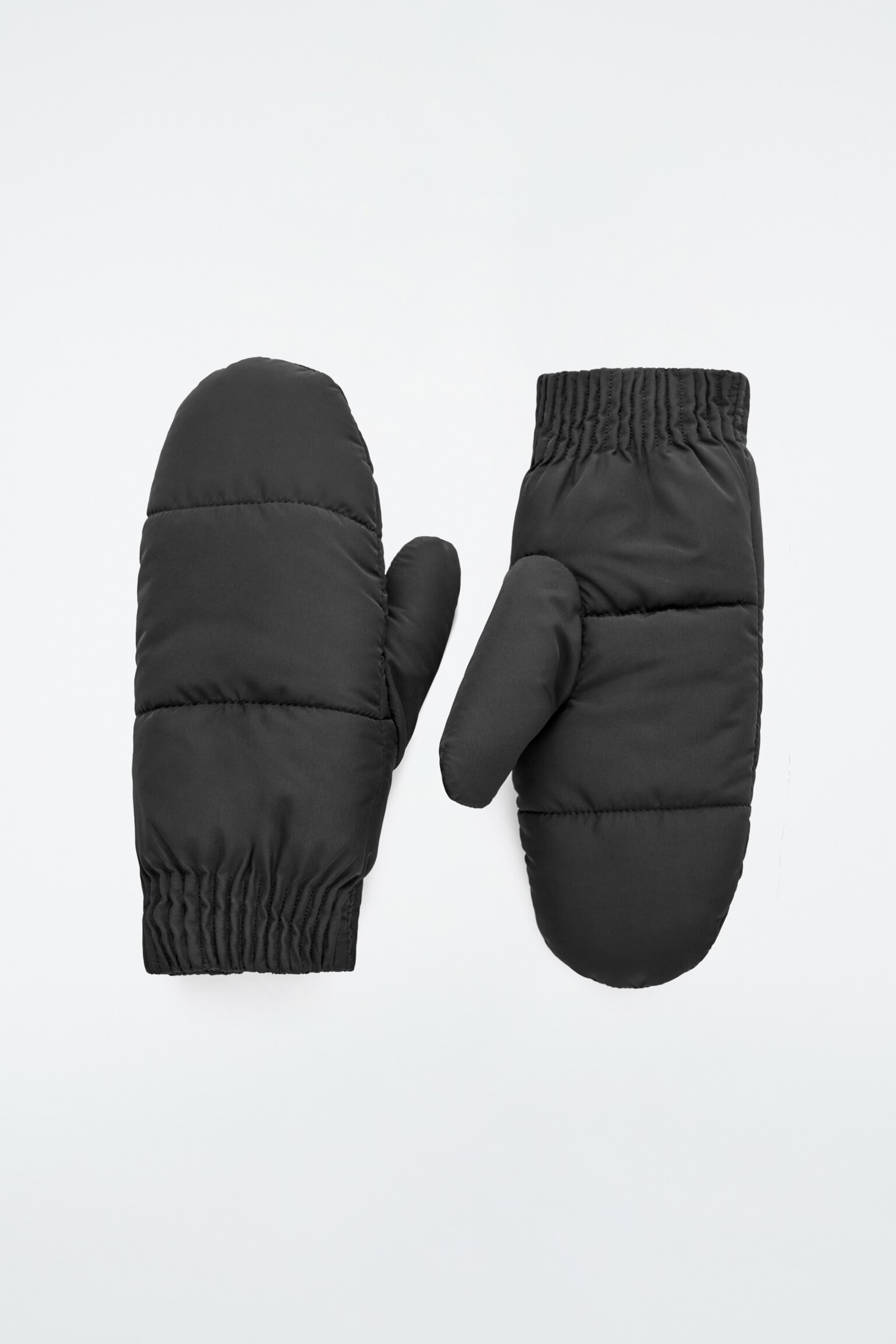 FAUX SHEARLING-LINED PADDED MITTENS - BLACK