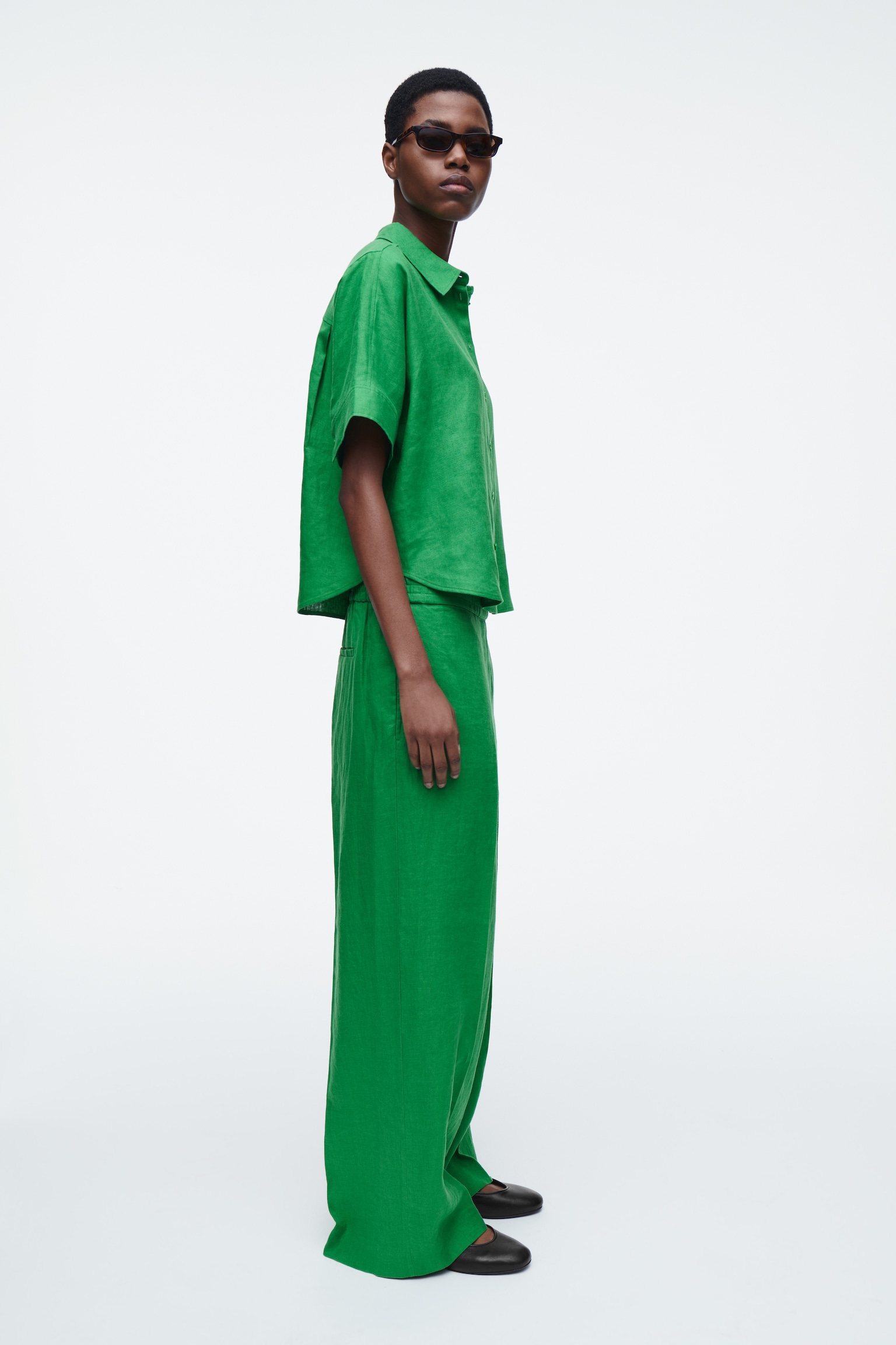 PANTALONES DE LINO SASTRE DE PERNERA RECTA - VERDE/AMARILLO MANTEQUILLA - 6