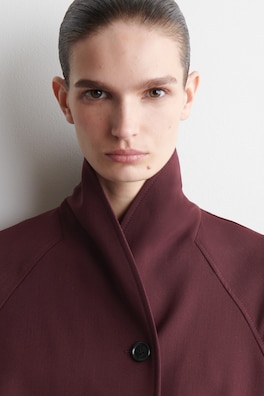 BELTED WOOL-BLEND SHAWL-COLLAR JACKET — BURGUNDY 5