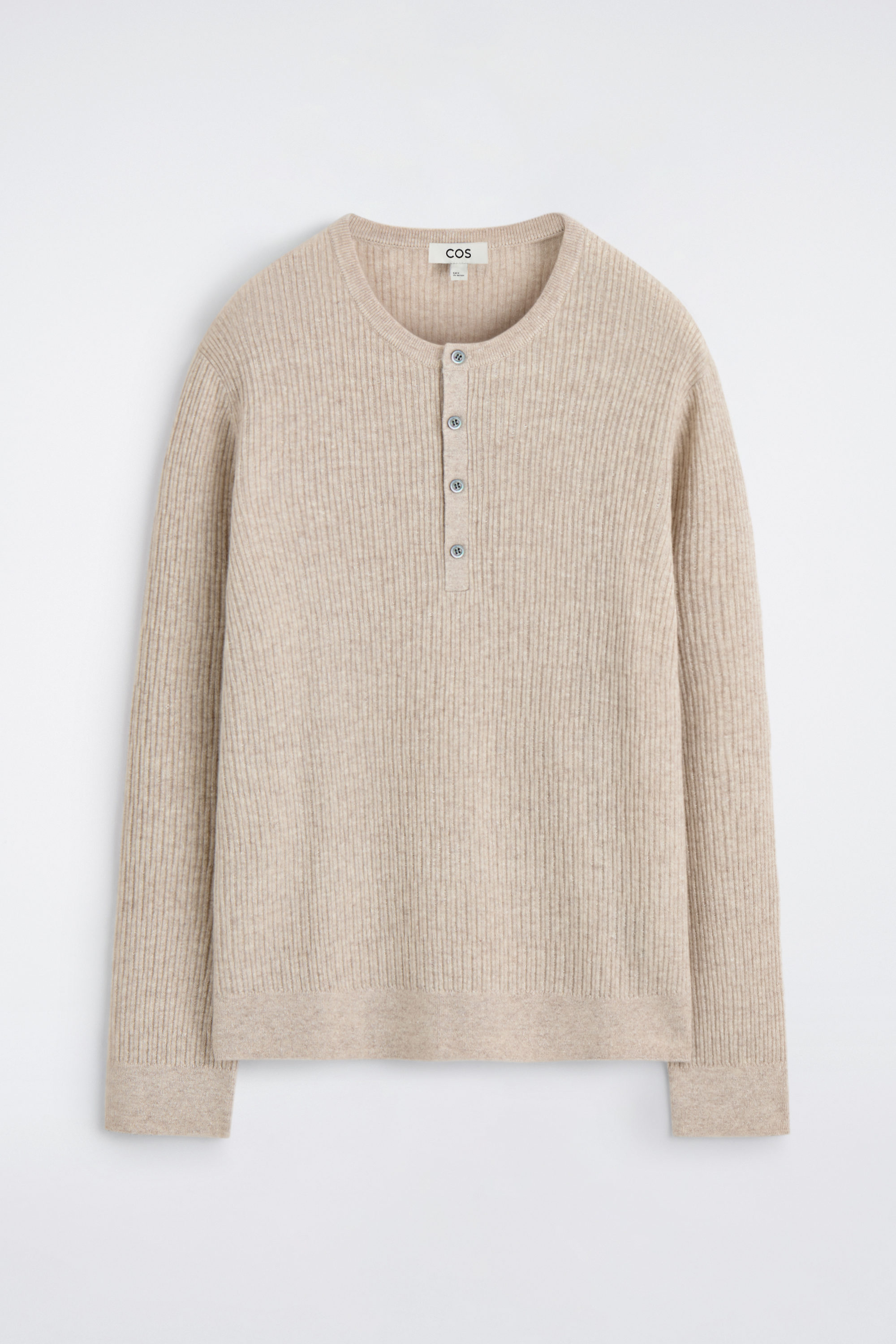 CASHMERE-LINEN HENLEY T-SHIRT - BEIGE MELANGE | COS CA