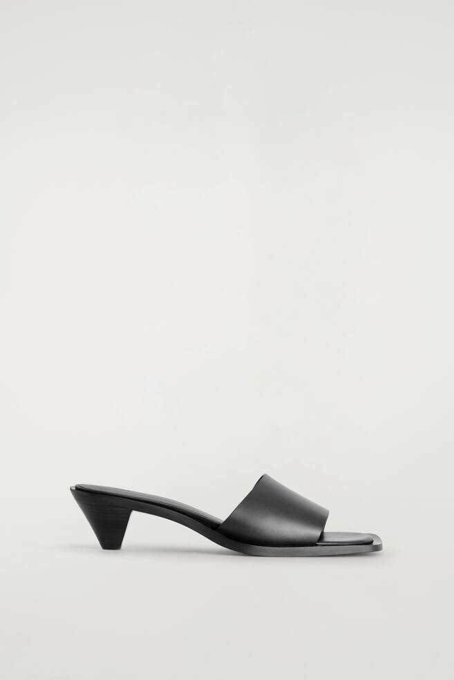 LEATHER KITTEN-HEEL MULES - BLACK - 1