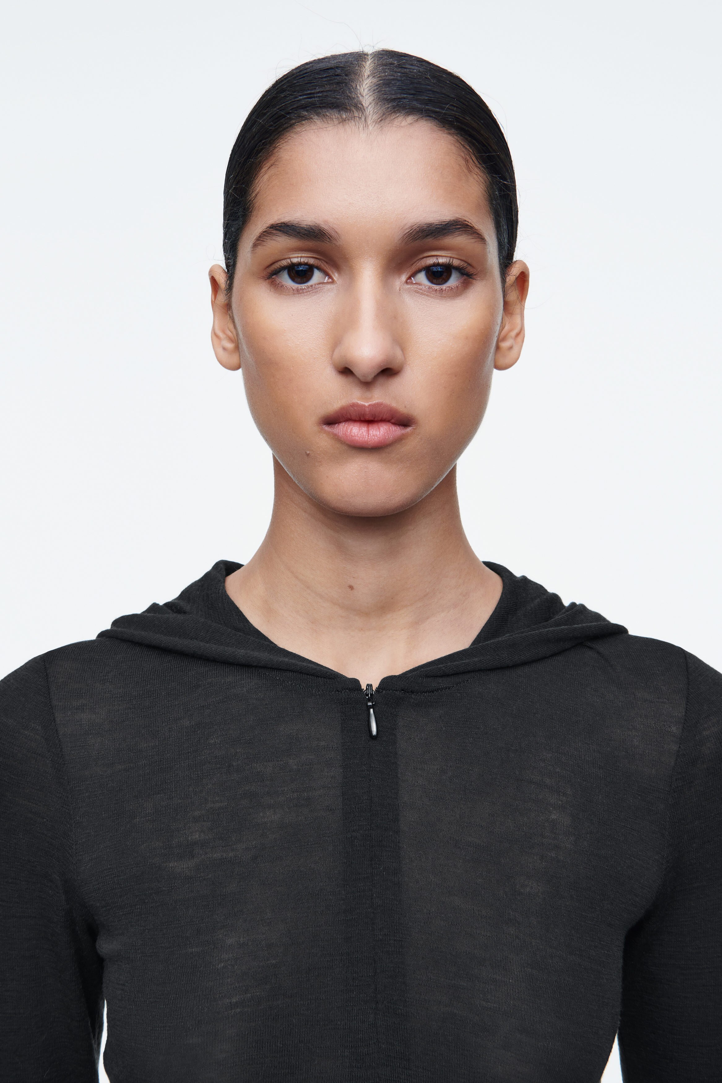 SLIM HALF-ZIP WOOL HOODIE - BLACK | COS US