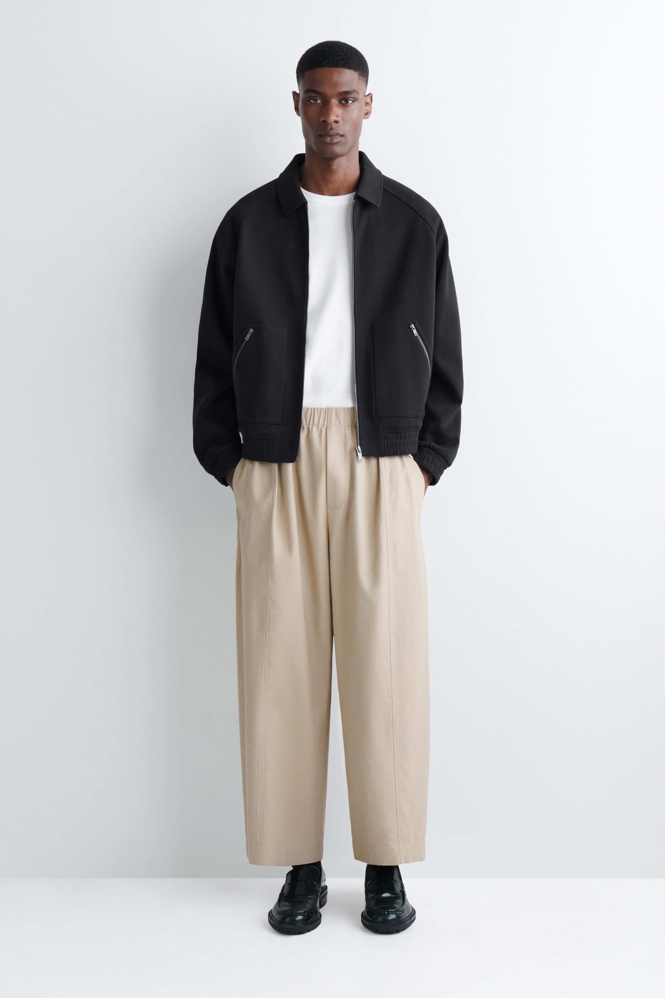 COTTON CROPPED BARREL-LEG PANTS - BEIGE | COS