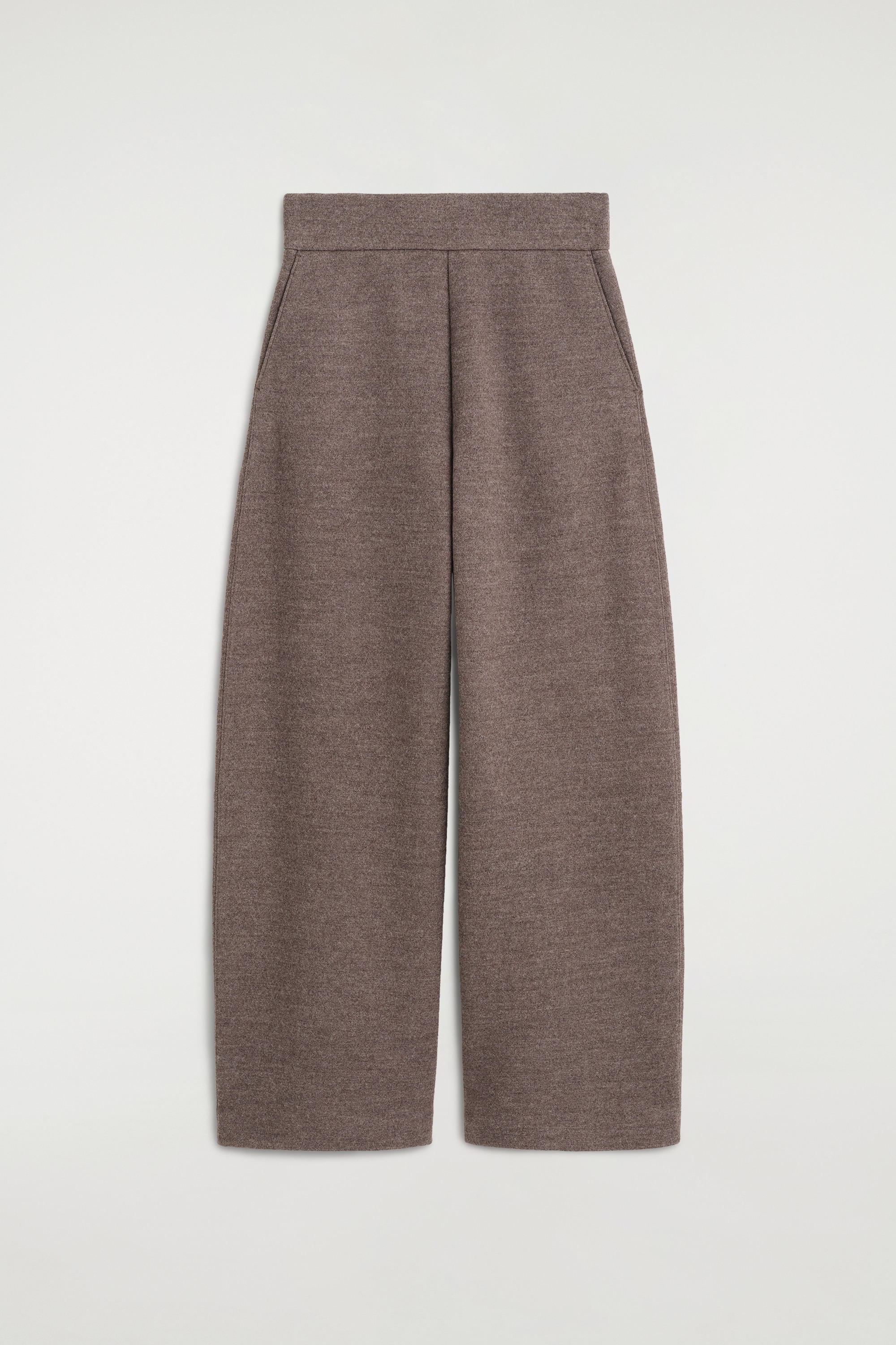 BOILED WOOL-BLEND BARREL-LEG TROUSERS - בז' מעורב/מלאנג' פחם