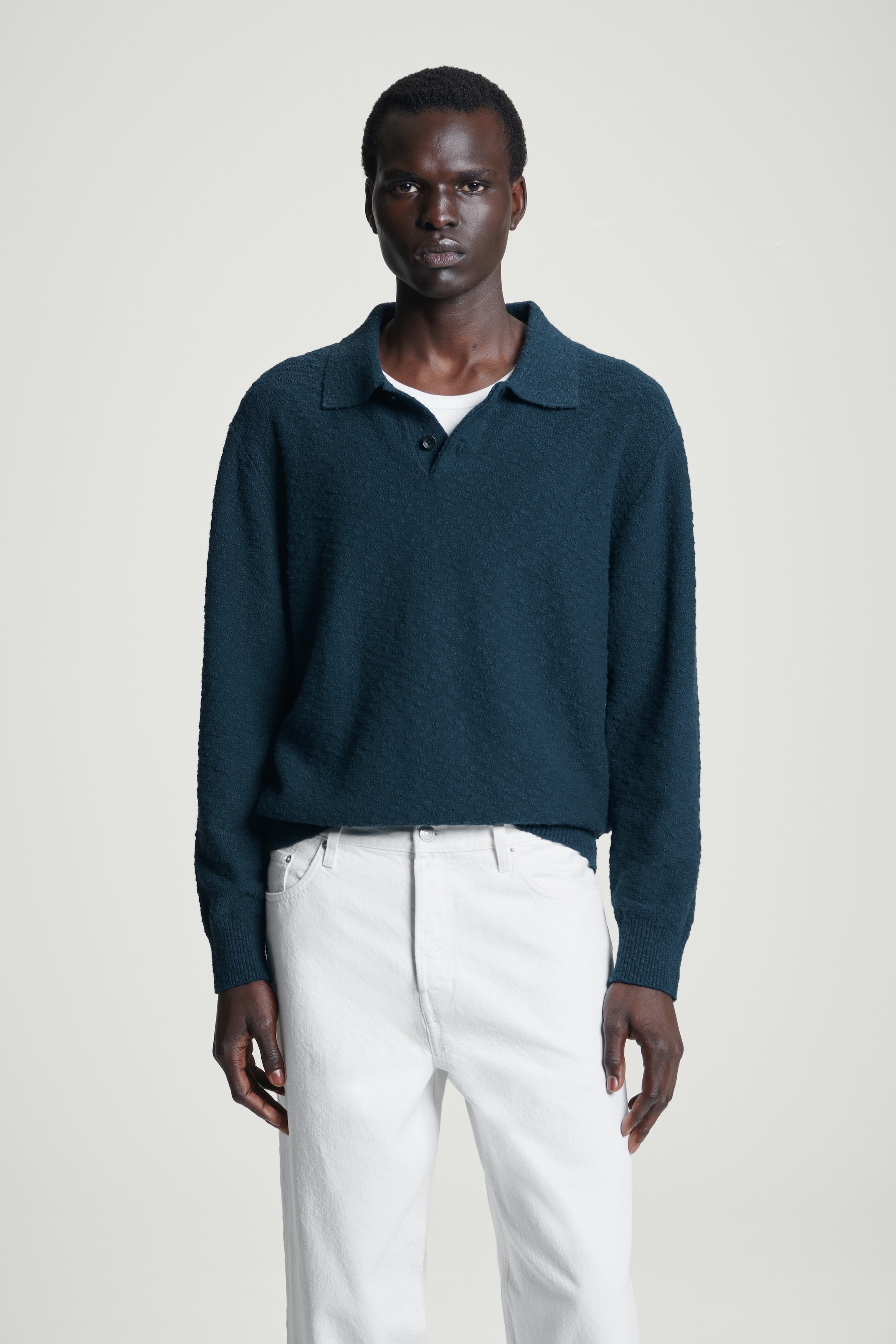 BOUCLÉ-KNIT LONG-SLEEVED POLO SHIRT