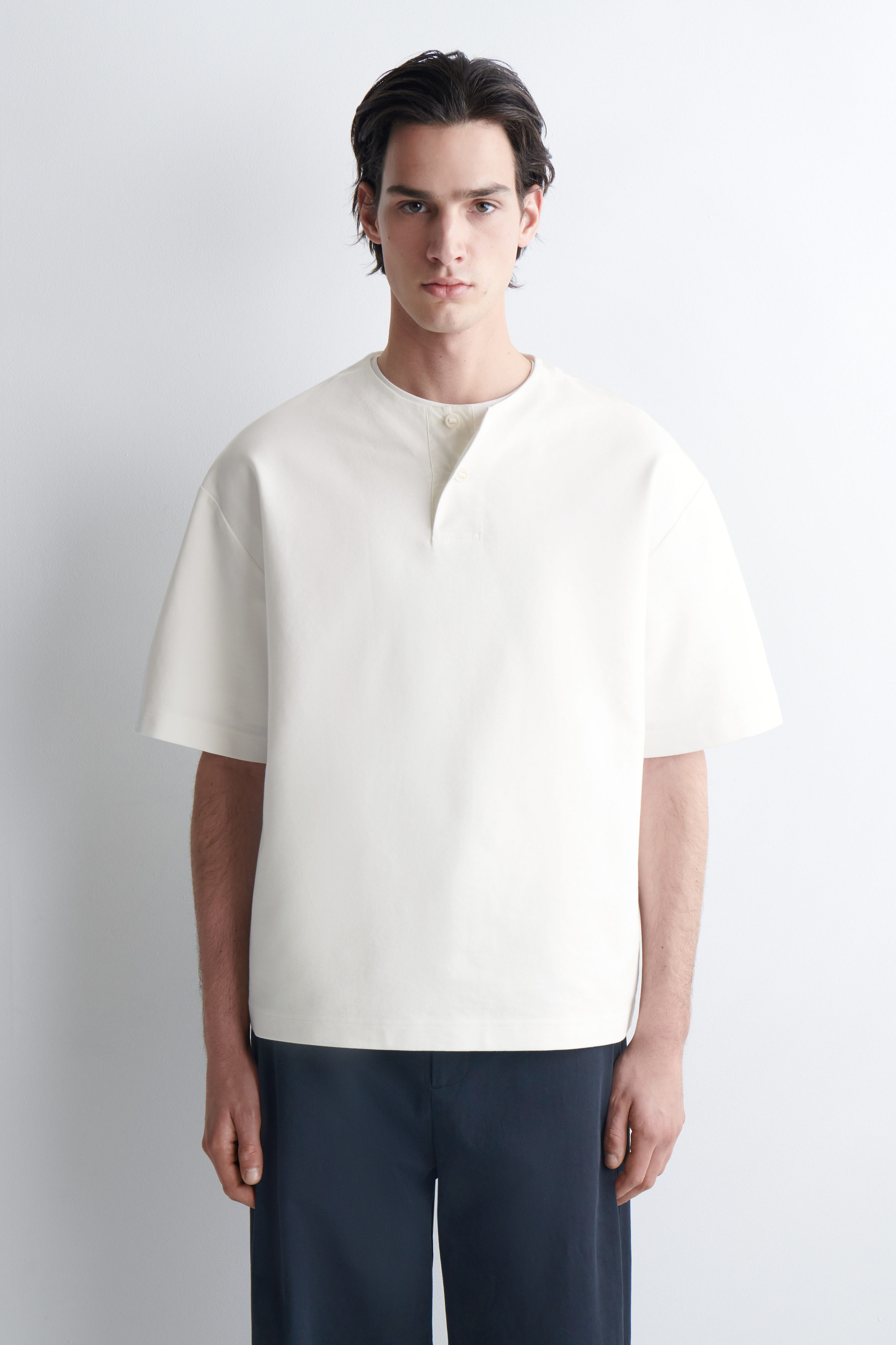OVERSIZED COTTON-JERSEY HENLEY T-SHIRT - WHITE | COS US