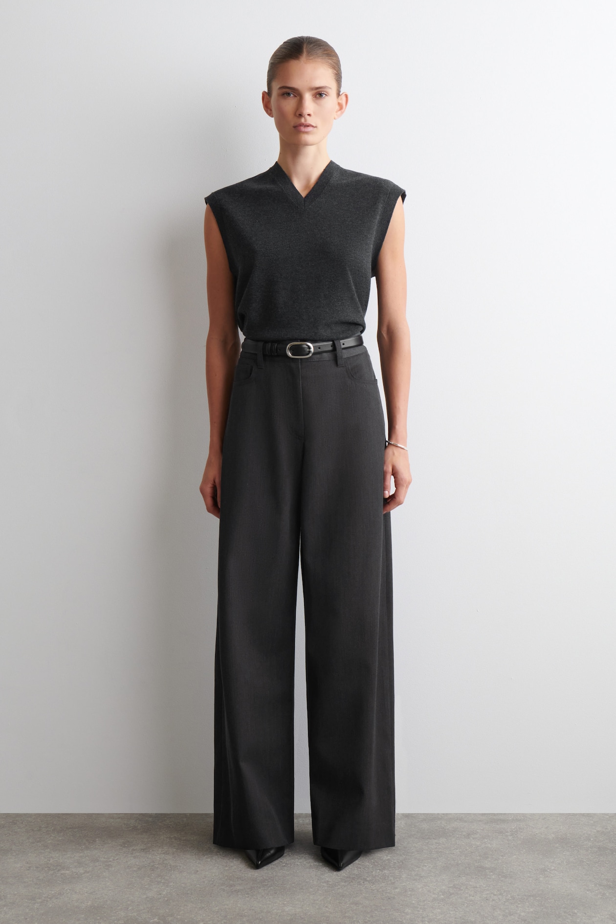 REGULAR WOOL-BLEND WIDE-LEG PANTS — BLACK