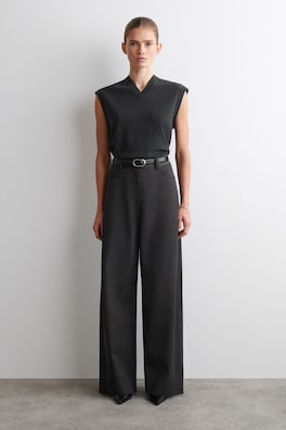 REGULAR WOOL-BLEND WIDE-LEG PANTS — BLACK 1