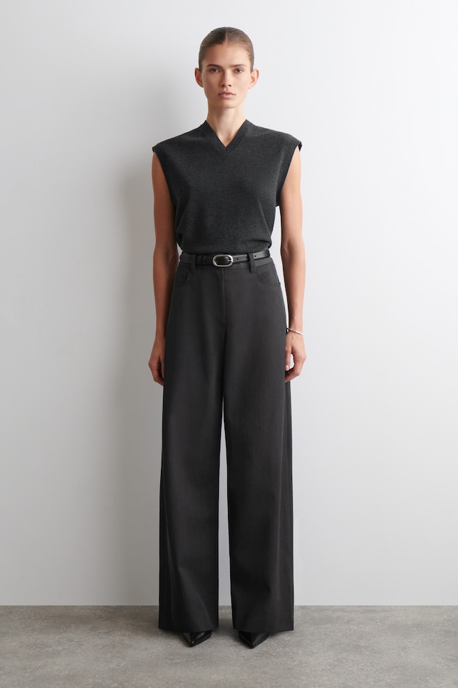 REGULAR WOOL-BLEND WIDE-LEG PANTS — BLACK