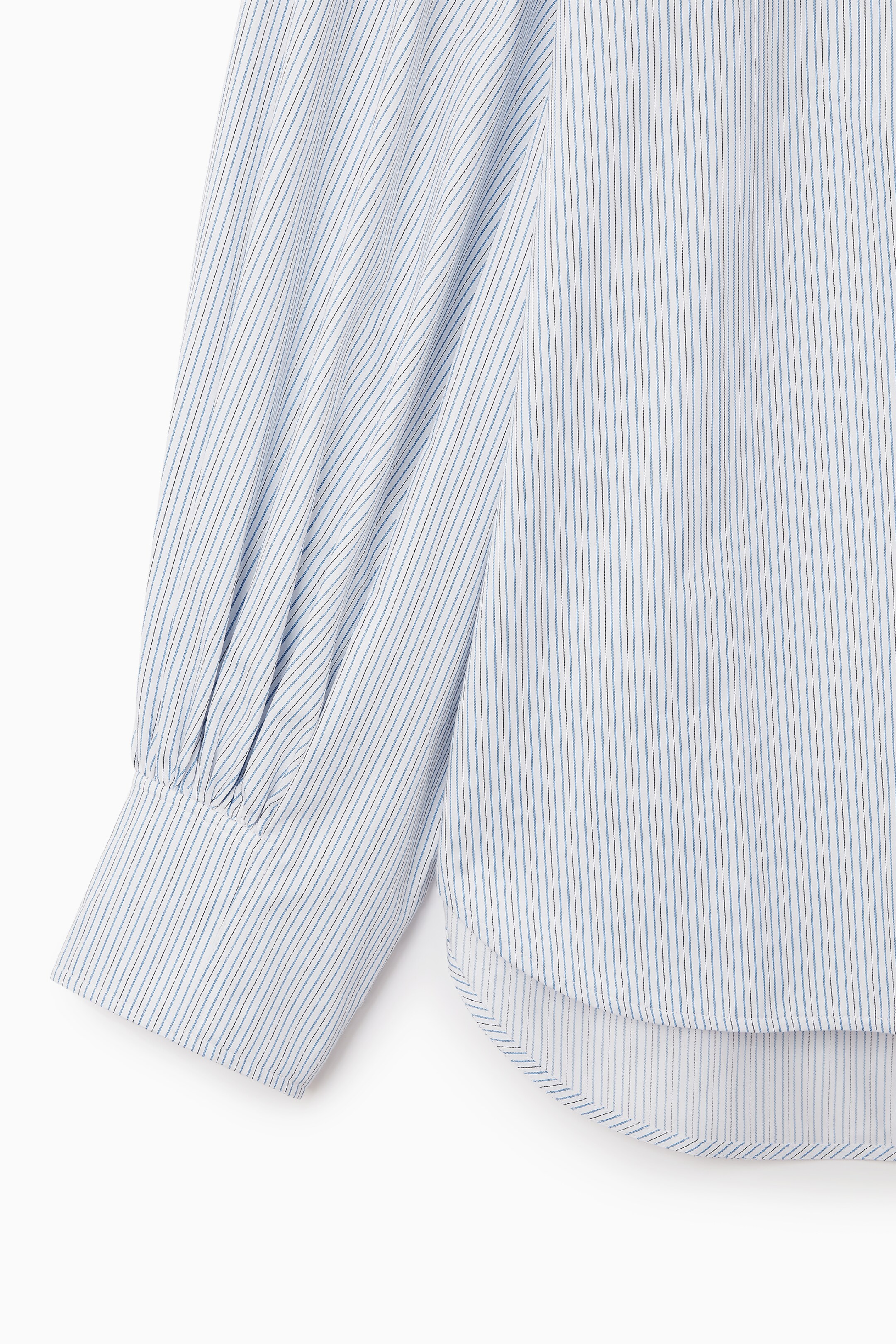 Ingrandisci l'immagine: GATHERED GRANDAD-COLLAR BLOUSE - WHITE / BLUE / STRIPED - DONNA | H&M CH 2