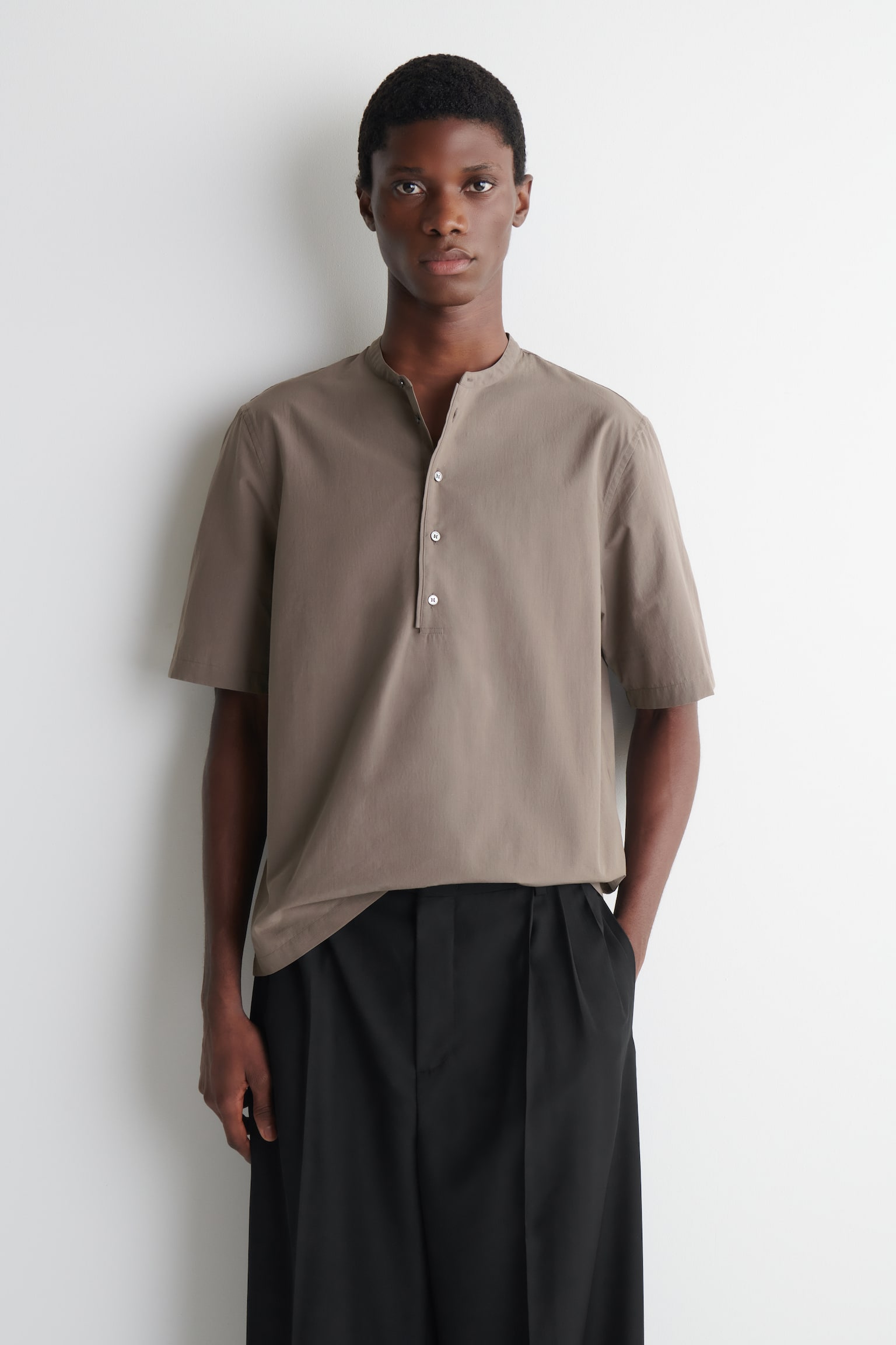 CHEMISE HENLEY EN COTON - BRUN - 1