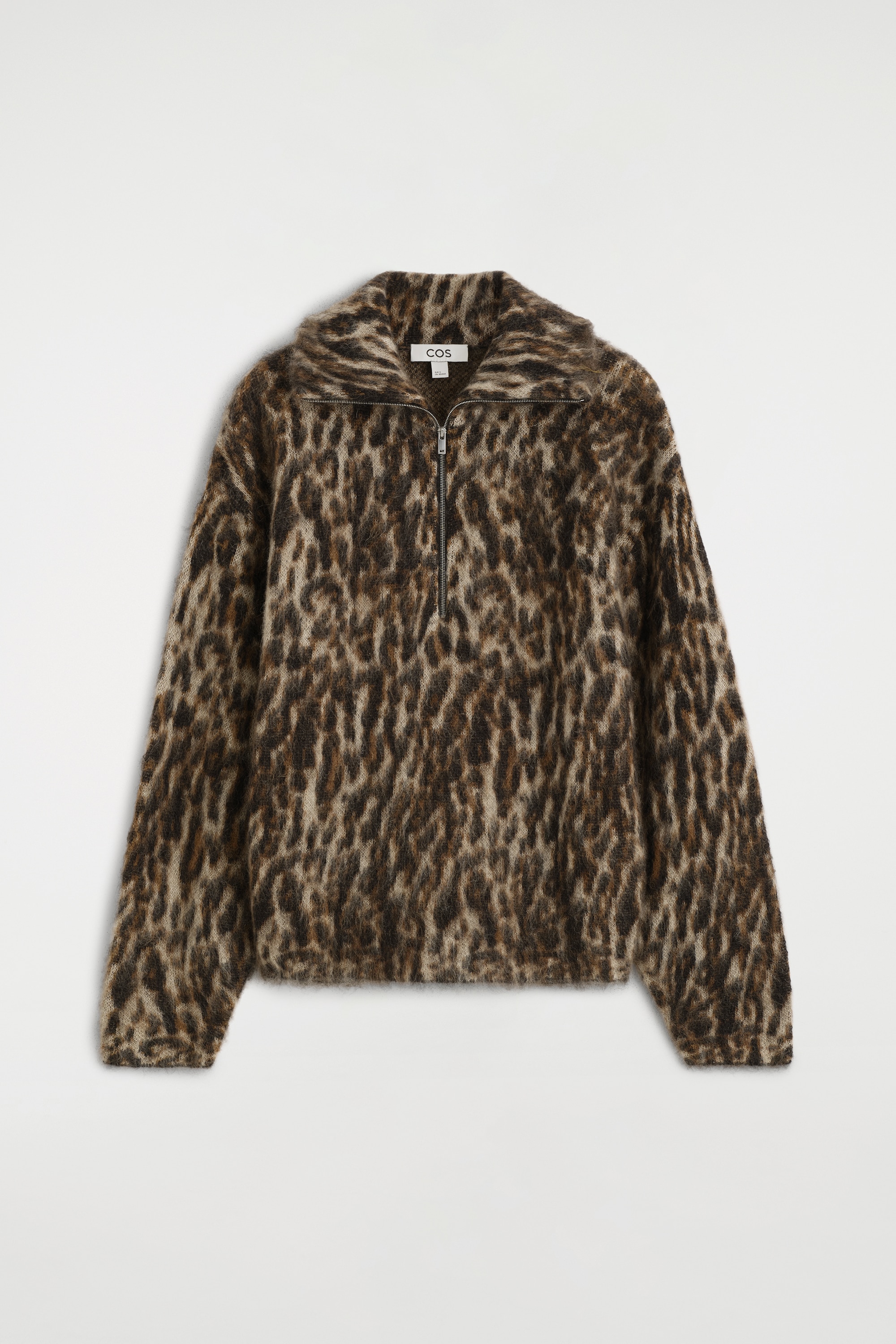LEOPARD-JACQUARD ZIP-UP JUMPER