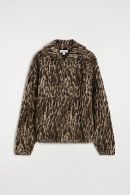 LEOPARD-JACQUARD ZIP-UP SWEATER — BROWN / LEOPARD 9