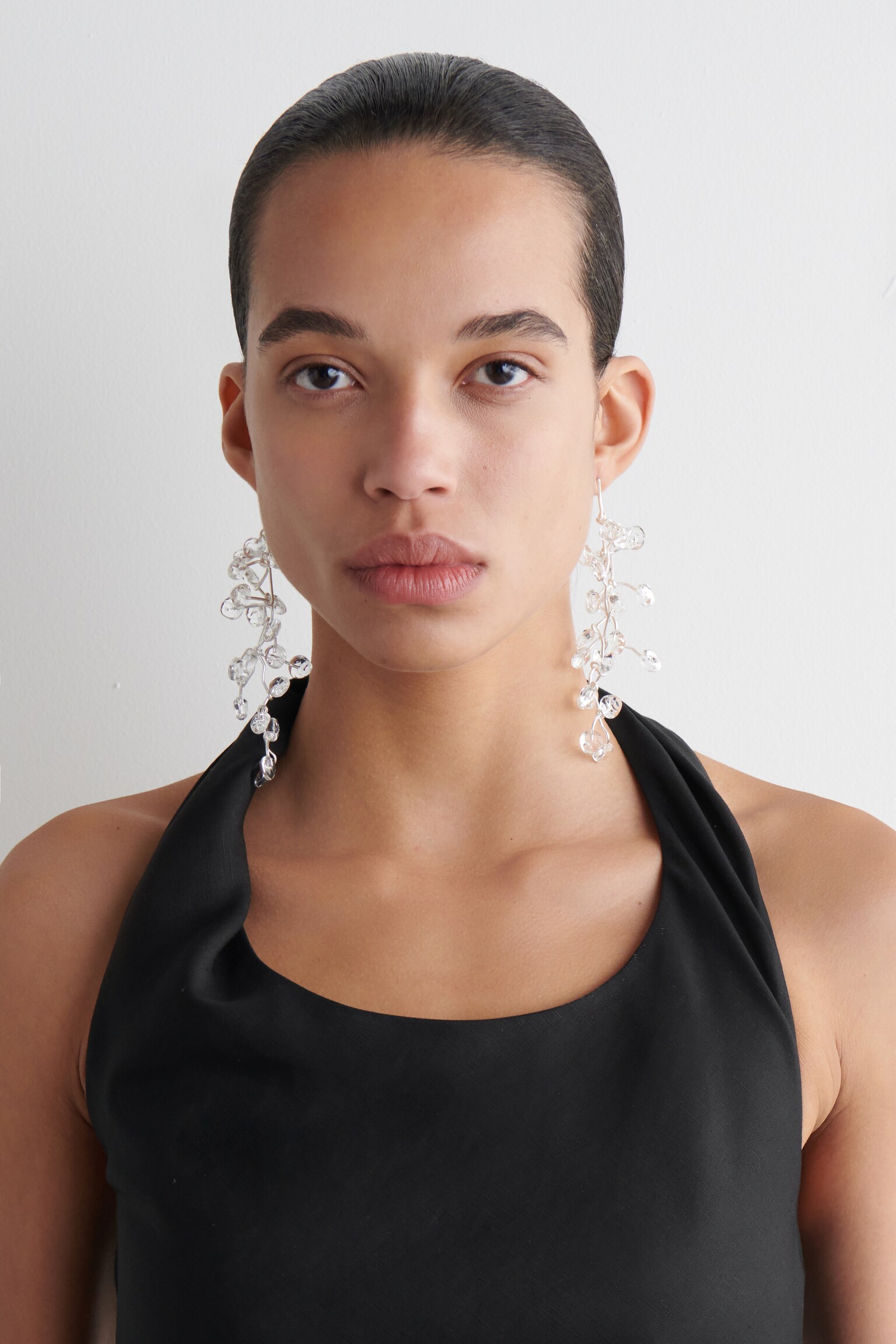 CASCADING EARRINGS - CLEAR / SILVER/ORANGE / SILVER