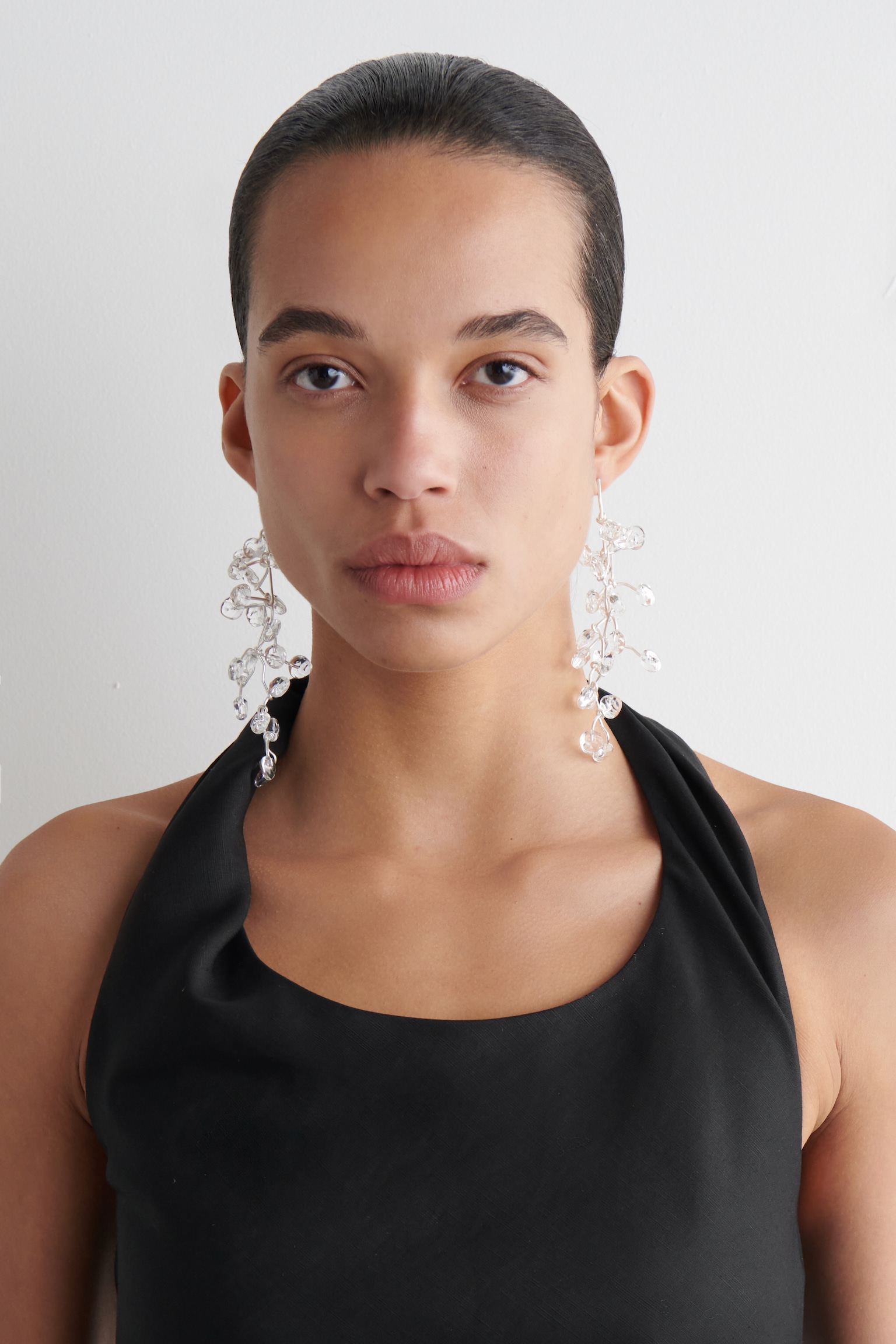 CASCADING EARRINGS - CLEAR / SILVER/ORANGE / SILVER