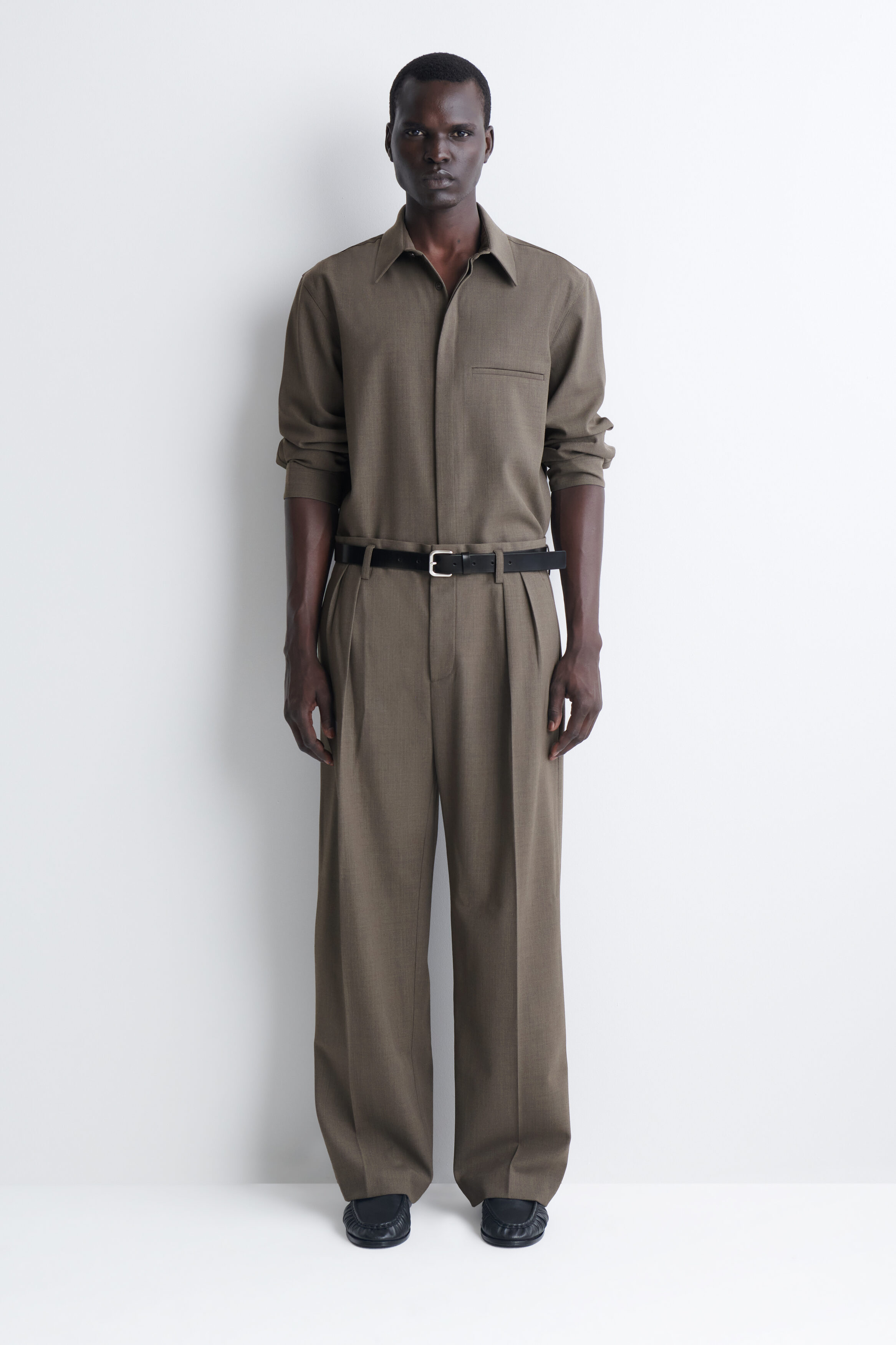 WOOL-BLEND RELAXED-FIT WIDE-LEG PANTS