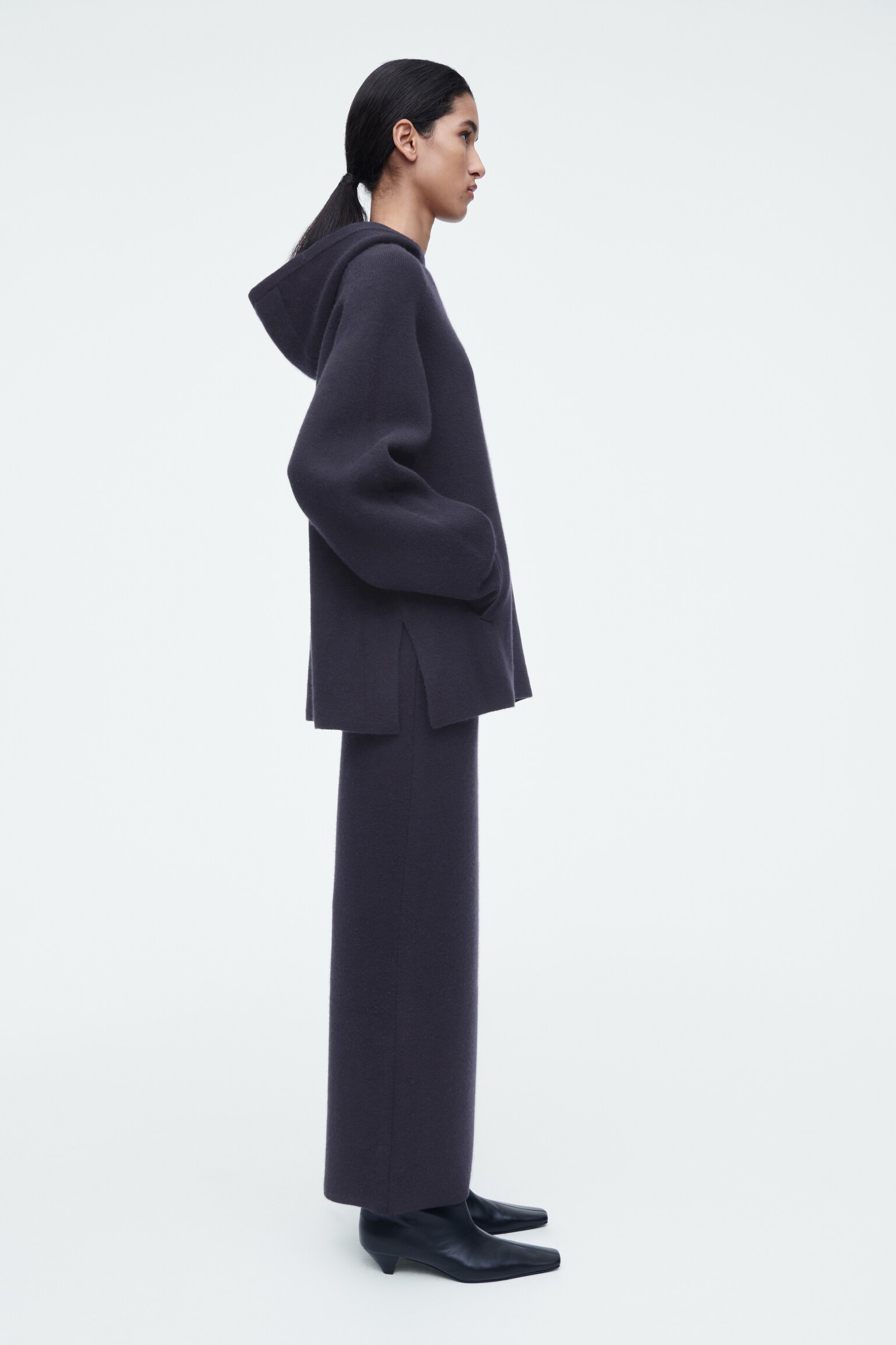 MAXI GONNA IN LANA DOPPIATA - BLU NAVY - 5