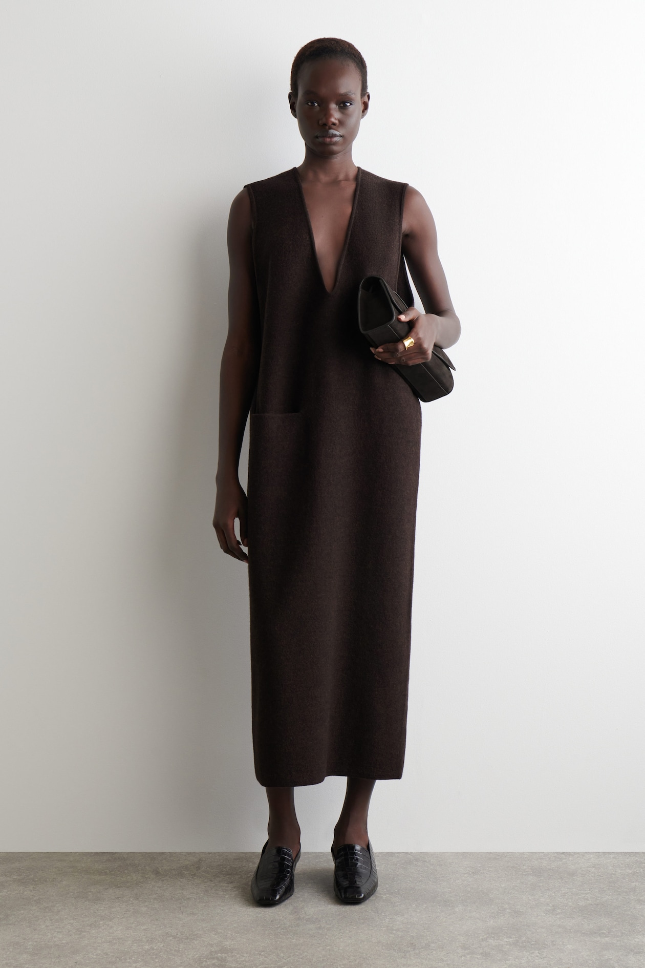 BOILED-WOOL MIDI DRESS - DARK BROWN | COS NL