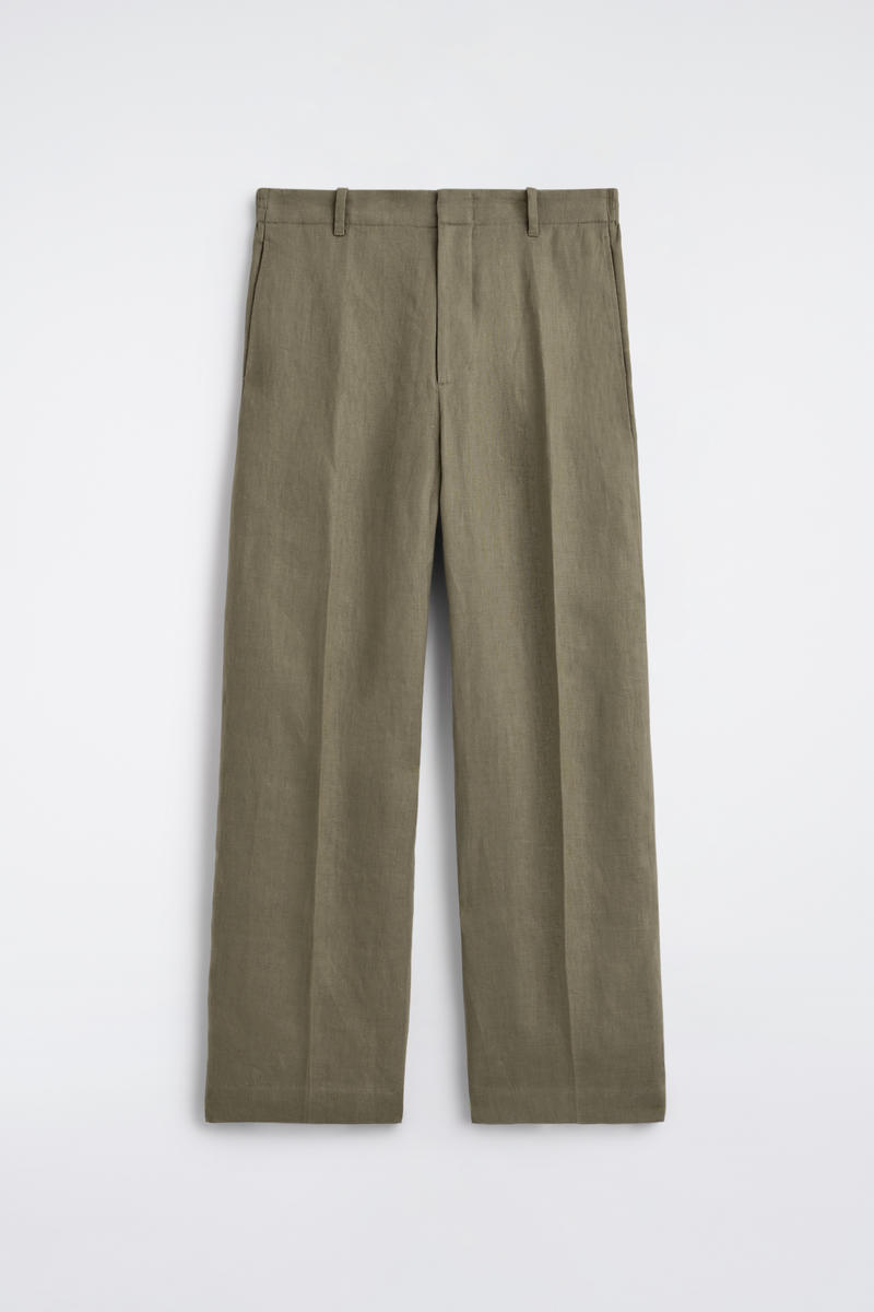 Linen Relaxed-Fit Straight-Leg Pants in Green
