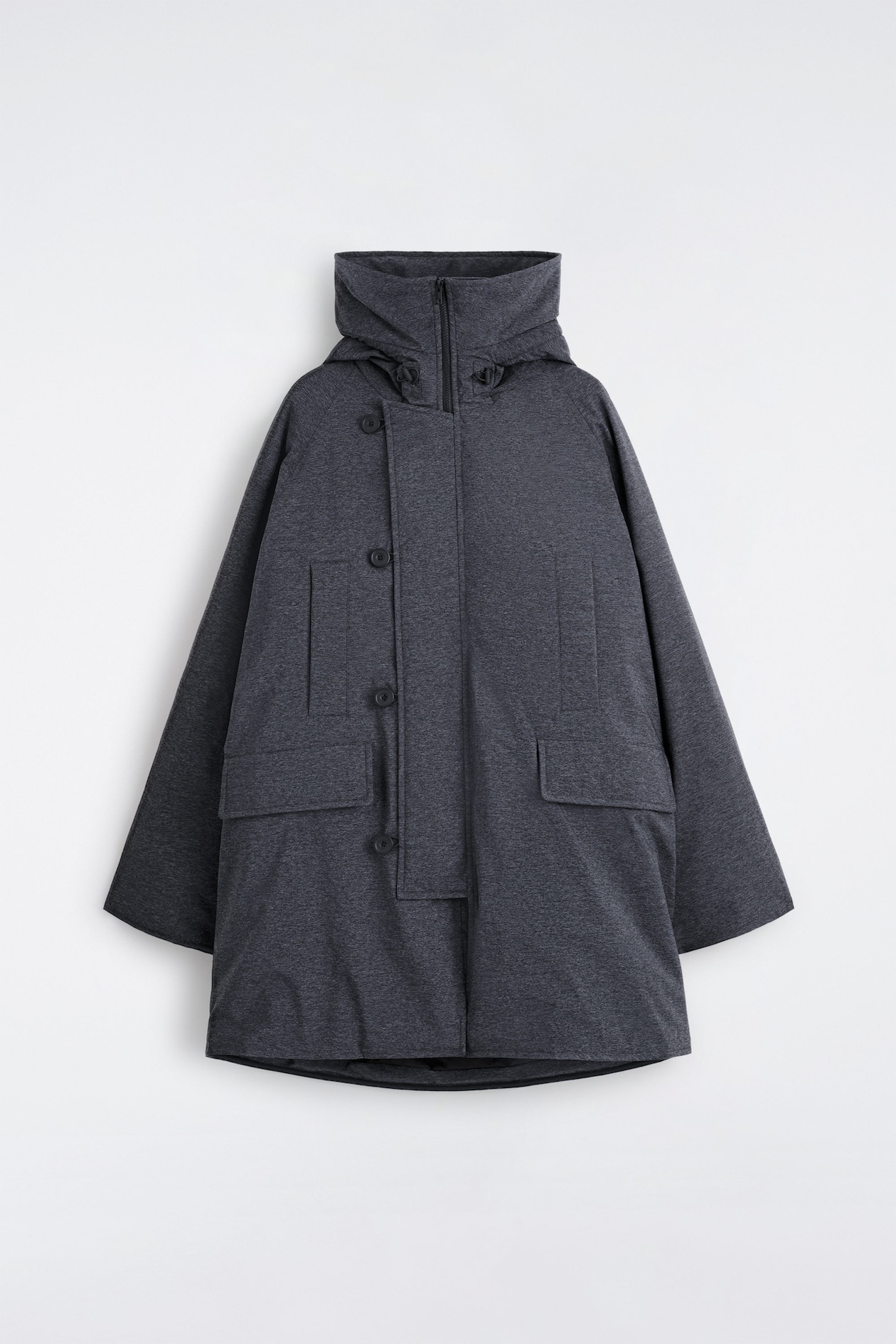 TECHNICAL HOODED DOWN PARKA — DARK GRAY