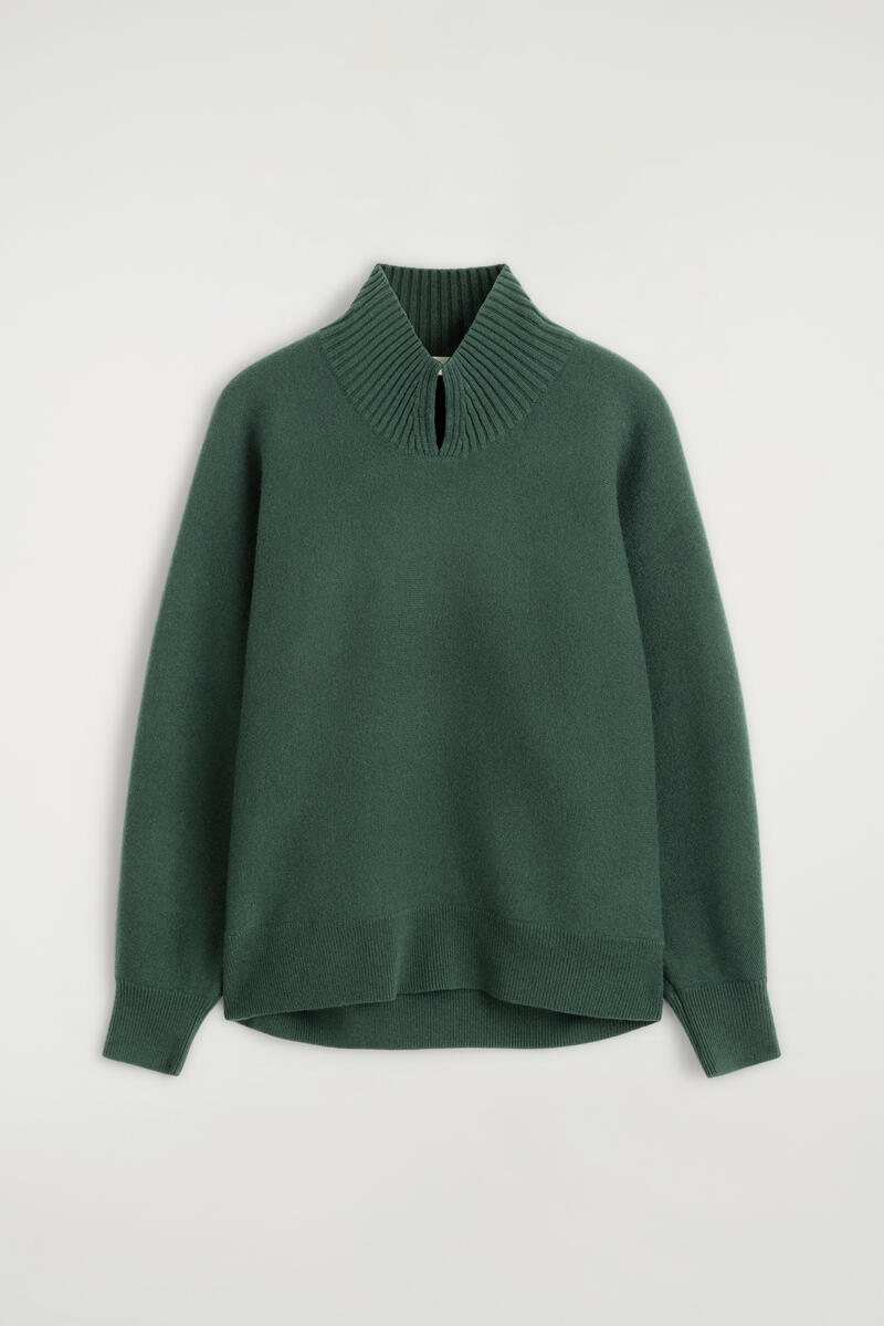 V-Detail Boiled Wool Funnel-Neck Sweater