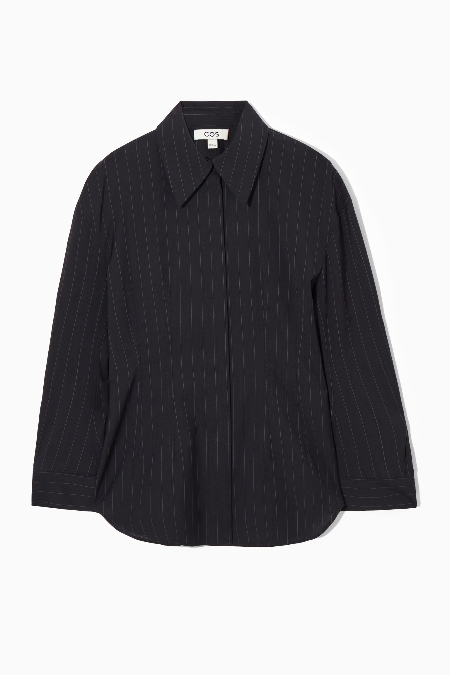 WAISTED WOOL SHIRT - NAVY / PINSTRIPED - 1