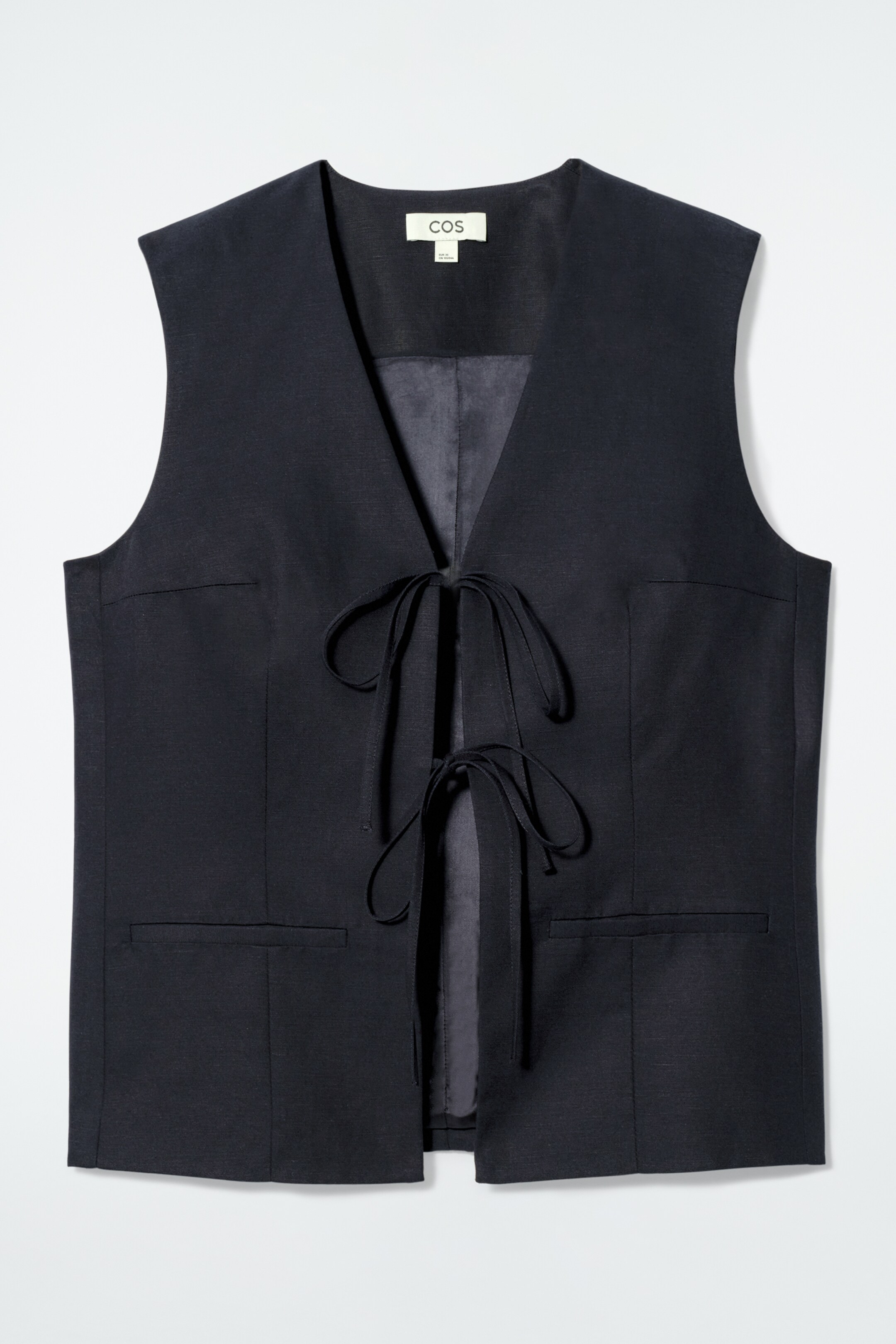 Ingrandisci l'immagine: LINEN-BLEND TIE-FRONT WAISTCOAT - NAVY - DONNA | H&M CH 6