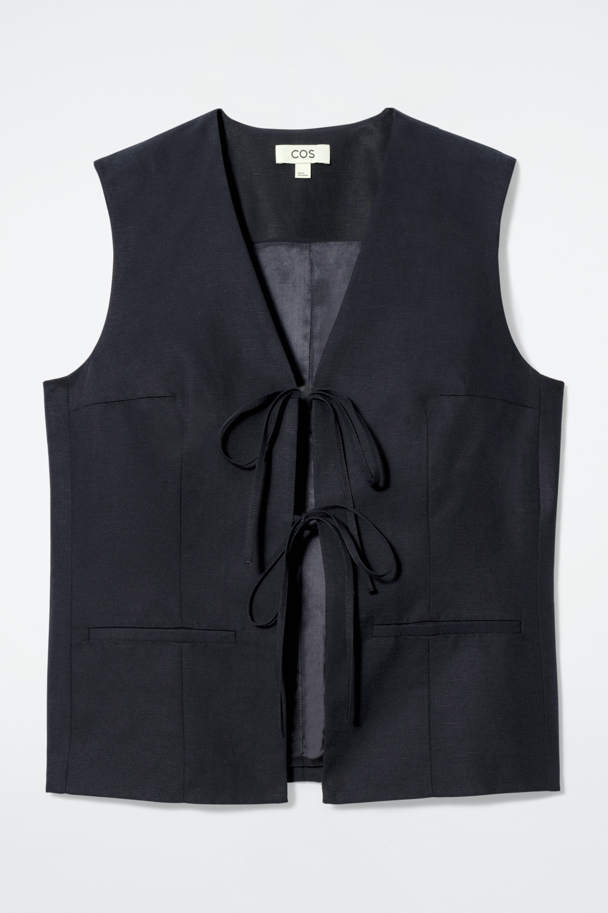 LINEN-BLEND TIE-FRONT WAISTCOAT - NAVY | COS