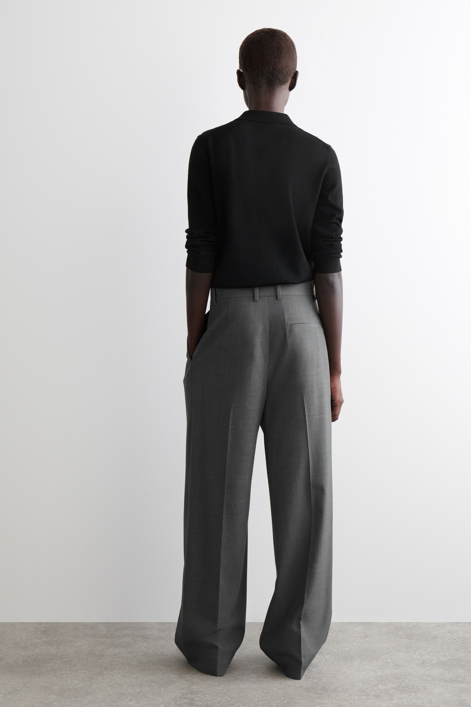 PANTALON LARGE EN SERGÉ DÉCONTRACTÉ - GRIS/NOIR/BRUN FONCÉ/BLEU/TAUPE/ROSE - 5