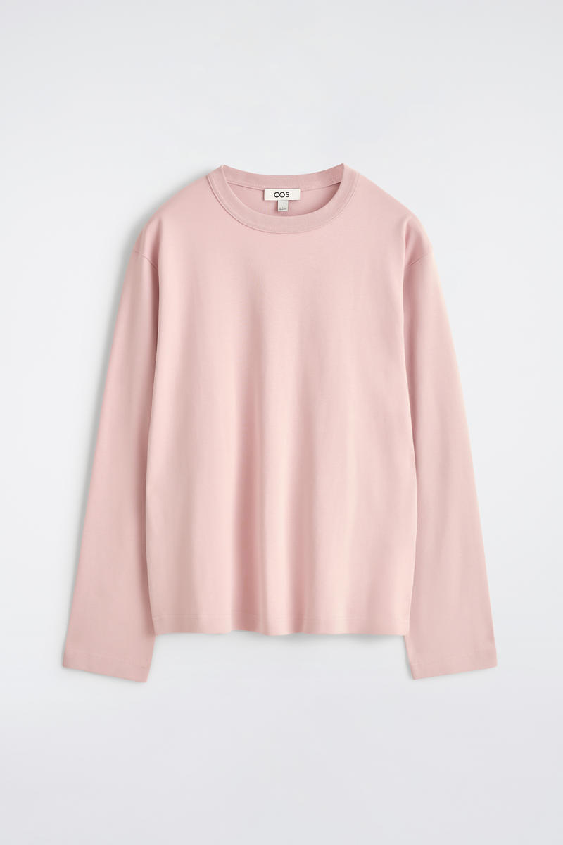 Relaxed Jersey Interlock Long-Sleeved T-Shirt in Pink