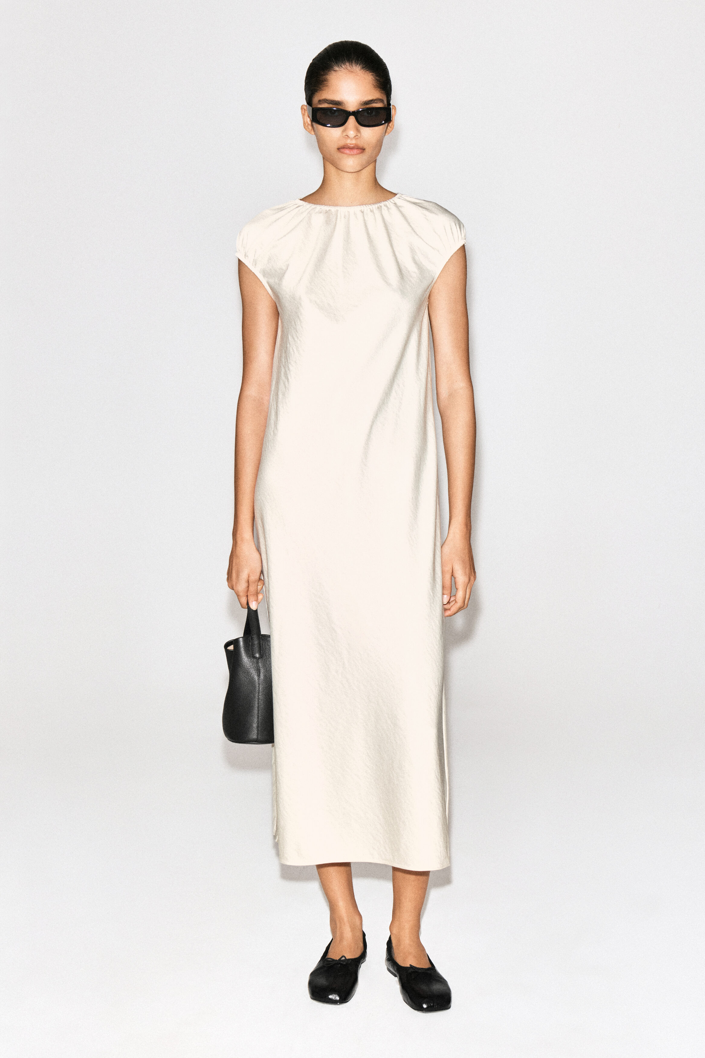 GATHERED SATIN MIDI DRESS - thumbnail 3